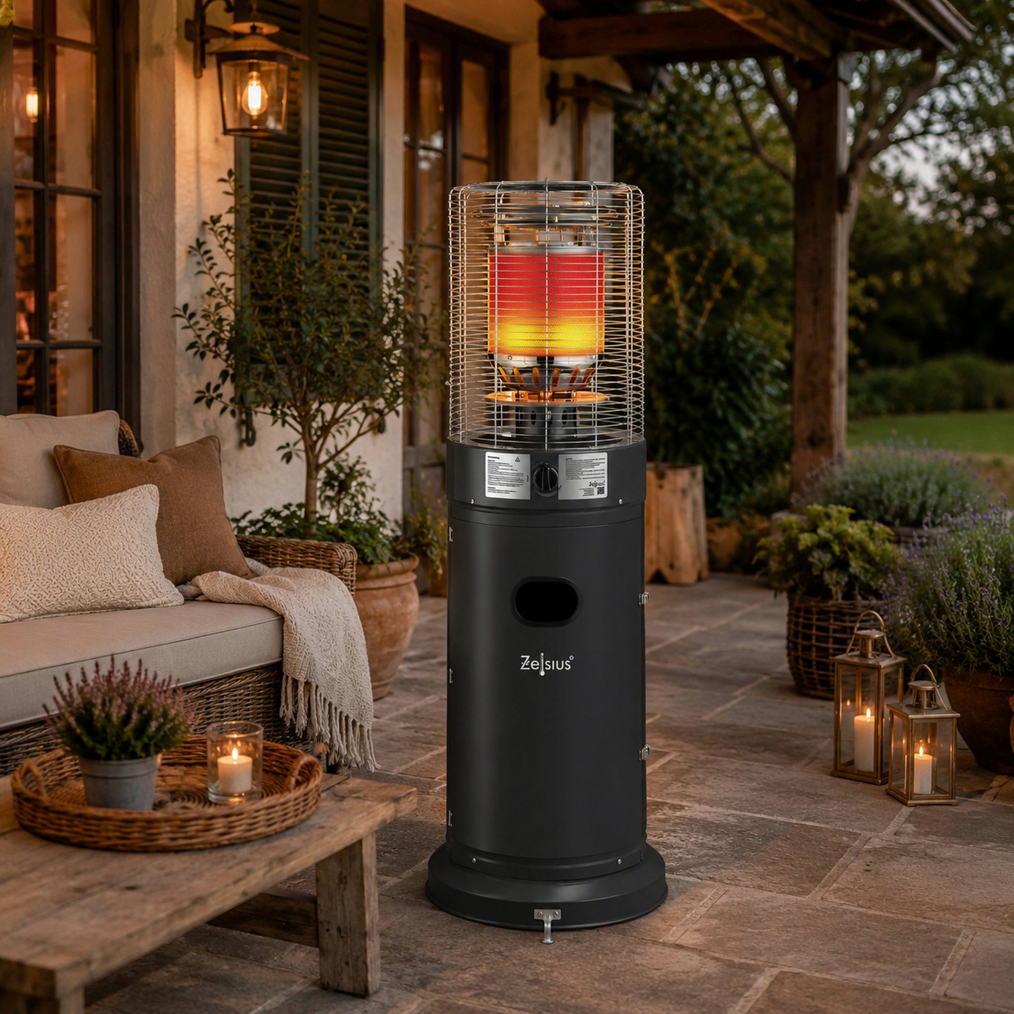 Zelsius Terrassenstrahler Gas Heizstrahler "Zermatt", 11 kW, Dunkelgrau, Ø 46cm x 137 cm, 11000.00 W