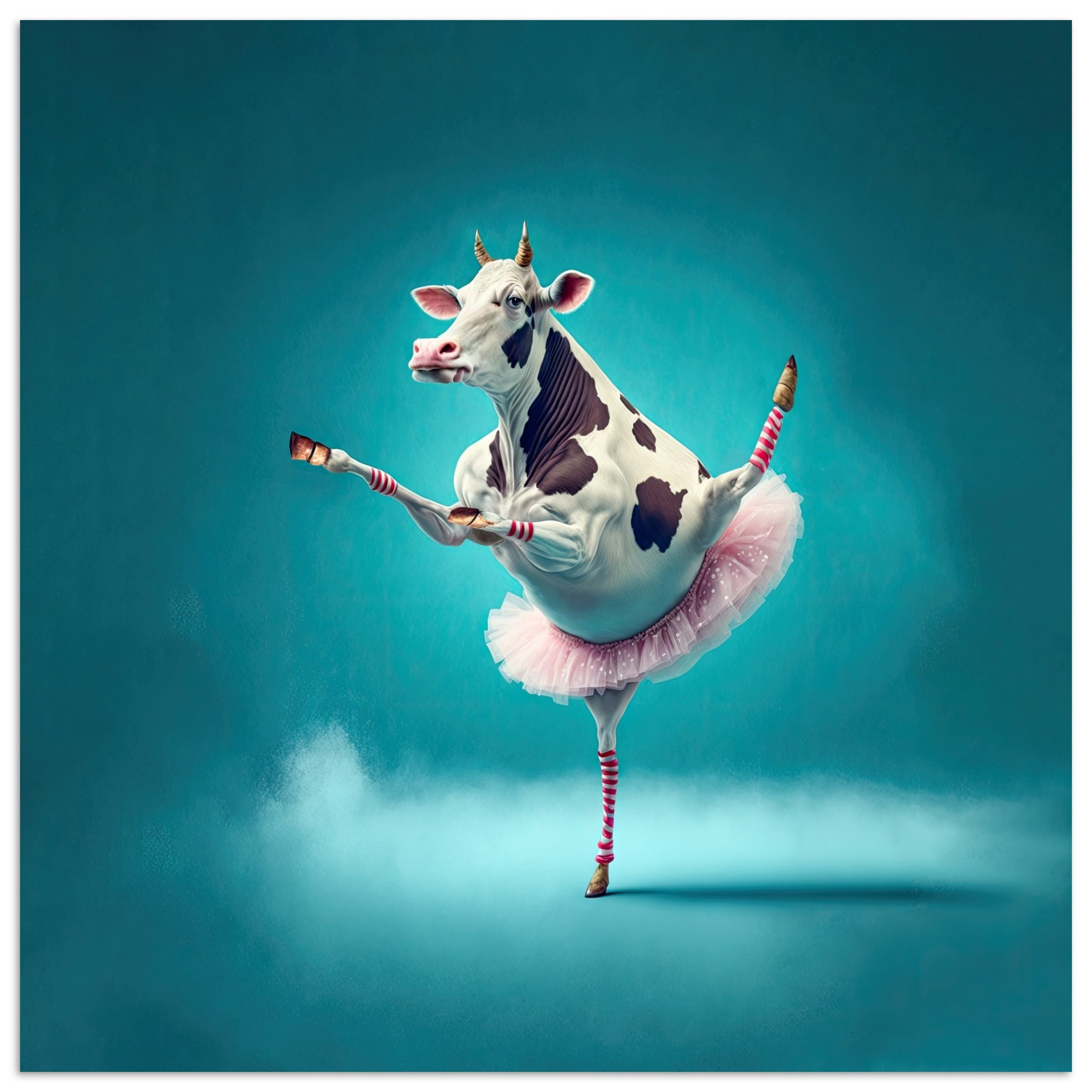 MuchoWow Poster Kuh - Ballett - Porträt - Blau - Tiere - Kind, (1 St), Poster ohne Rahmen, Wandbild, Wandposter, 50x50 cm