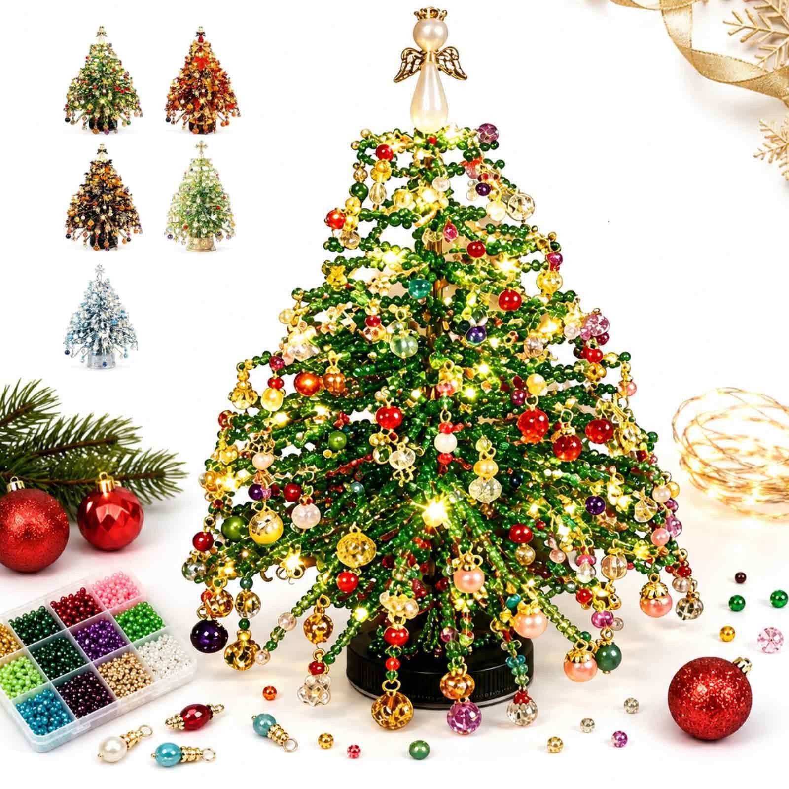 nsihing Kreativset DIY-Weihnachtsbaum-Bastelset mit Perlen,mit Anleitung, Kristall-Handwerksset,Weihnachtsdekoration, tischdekoration