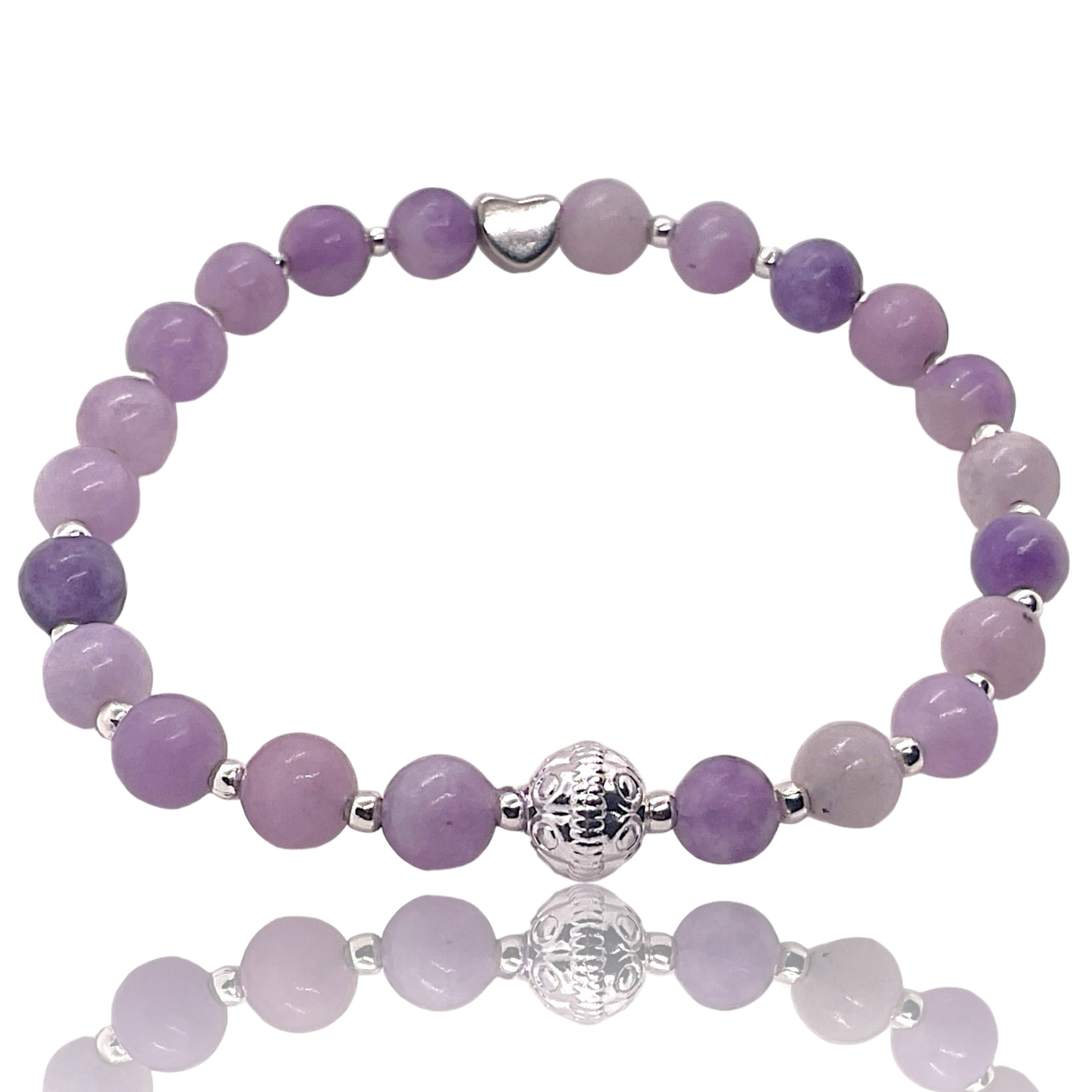 Steinfixx® Perlenarmband Lepidolith Edelsteine mit Silberperlen und Herz in günstig online kaufen