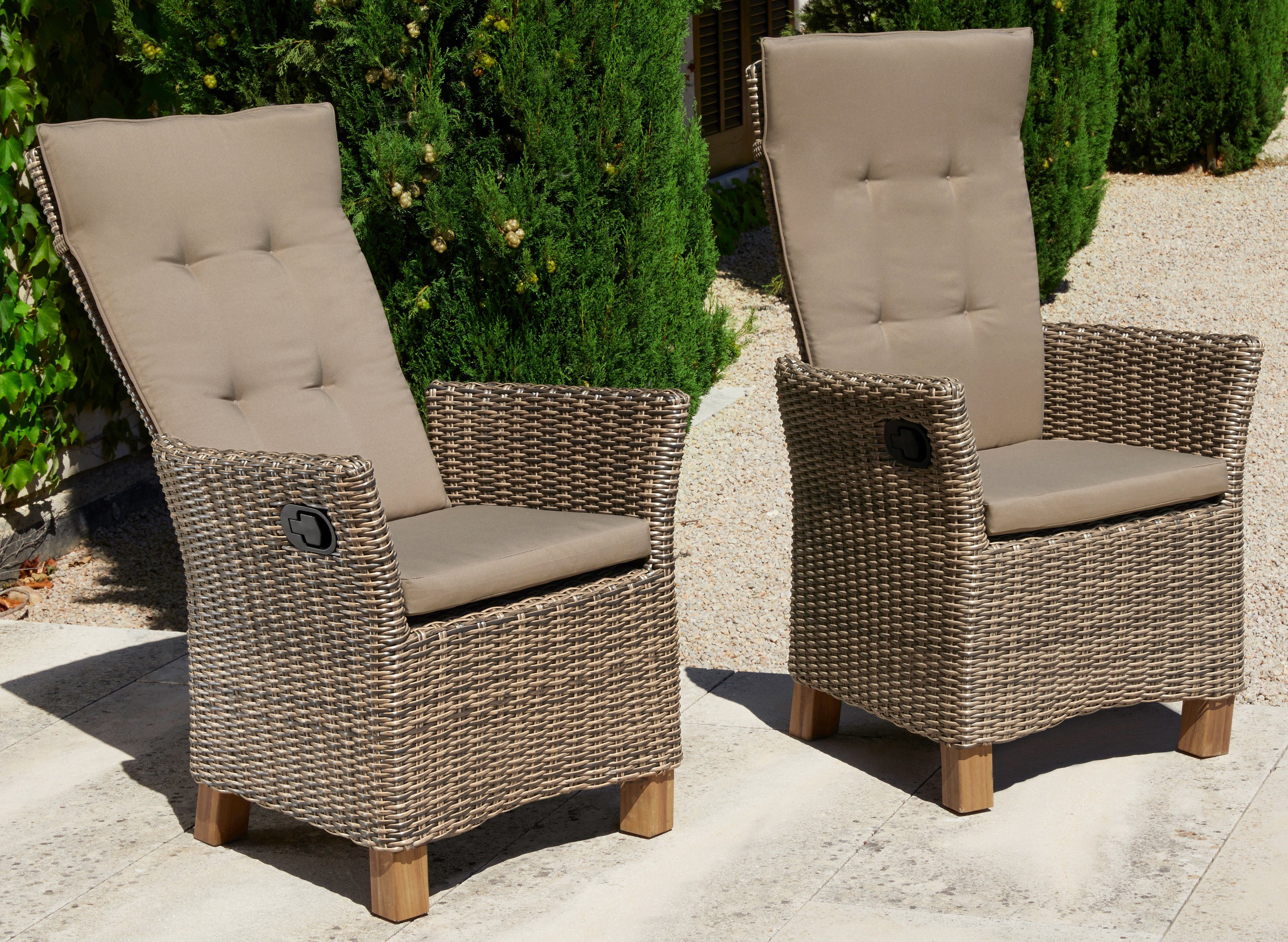 MERXX Gartenstuhl Toskana, TOPSELLER! (Set, 2 St), 2er Set, Polyrattan/Akazie, inkl. Sitzkissen