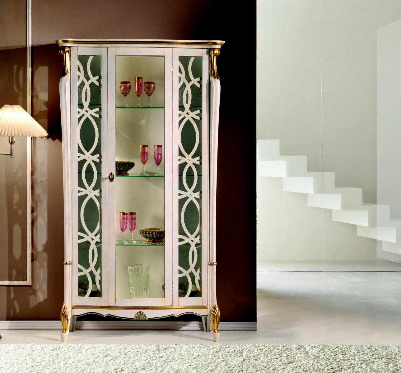 Vitrine Italienische Holzvitrine im klassischen Stil – Regal mit Schrank