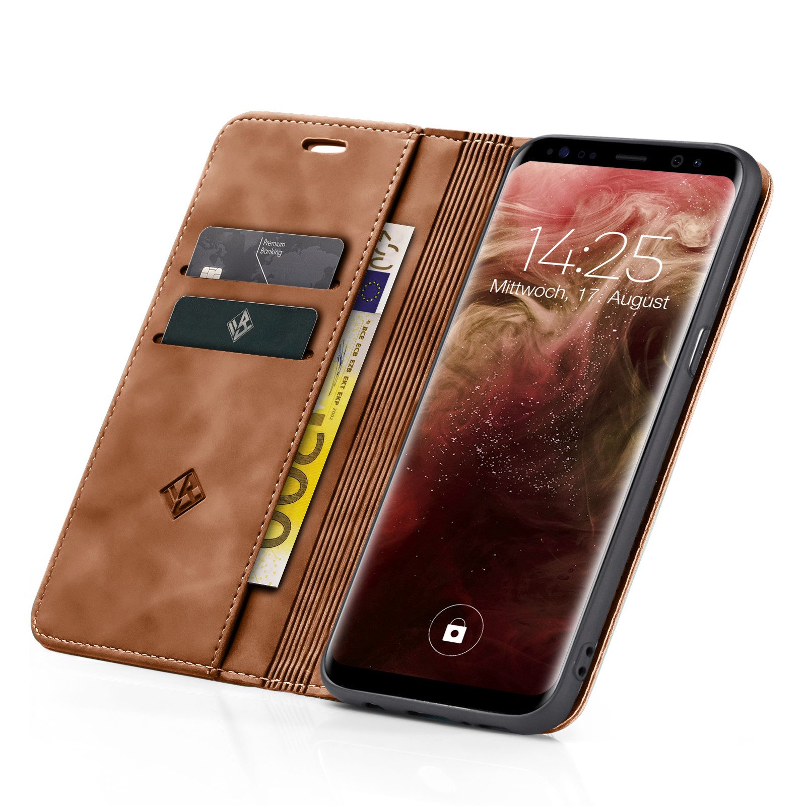 Tec-Expert Handyhülle Tasche Hülle für Samsung Galaxy S8 5.8 Zoll, 5.8, Cover Klapphülle Case mit Kartenfach Fliphülle aufstellbar