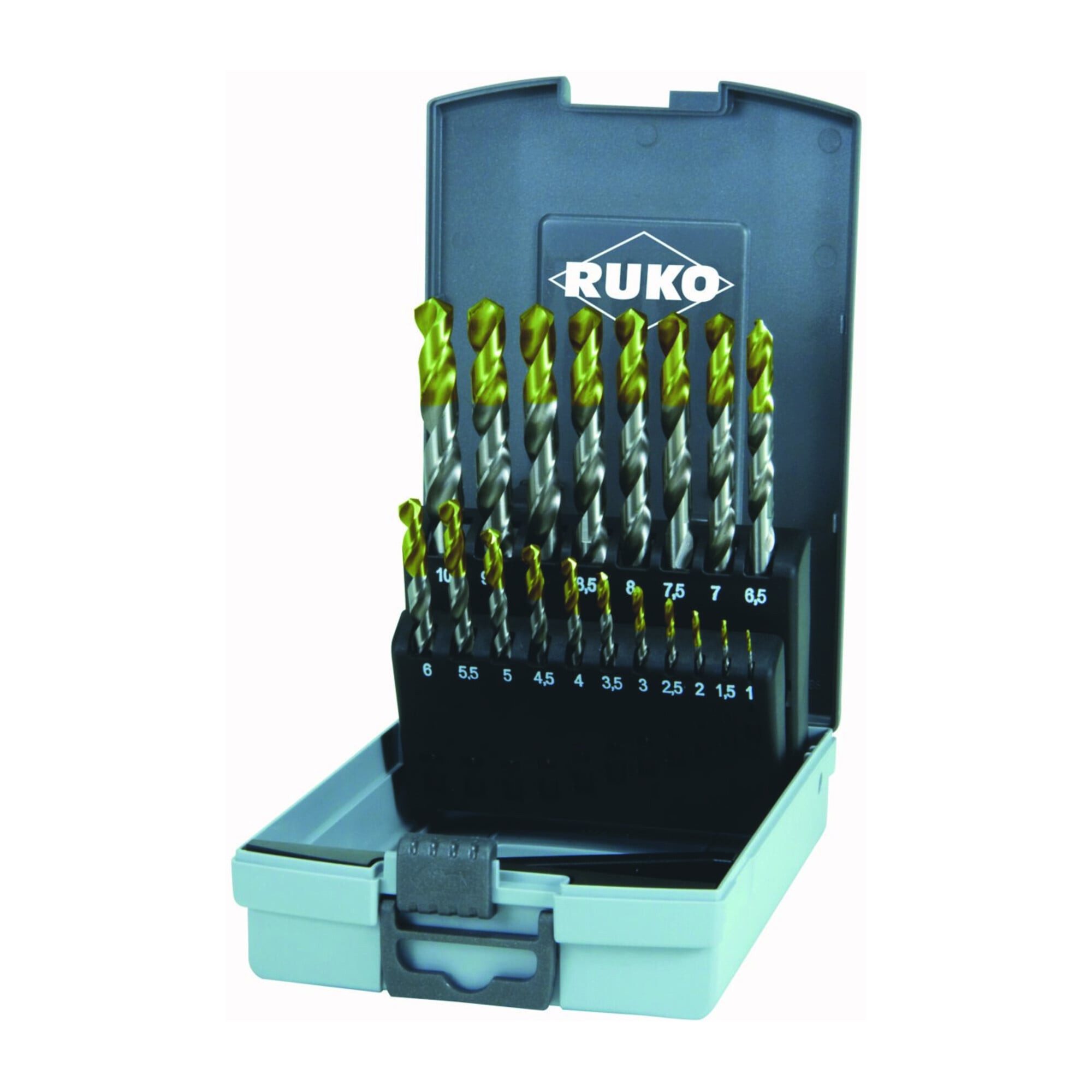 Ruko Holzbohrer RUKO Spiralbohrersatz DIN 338 Typ N HSS G TiN in Kunststoffkassette (A