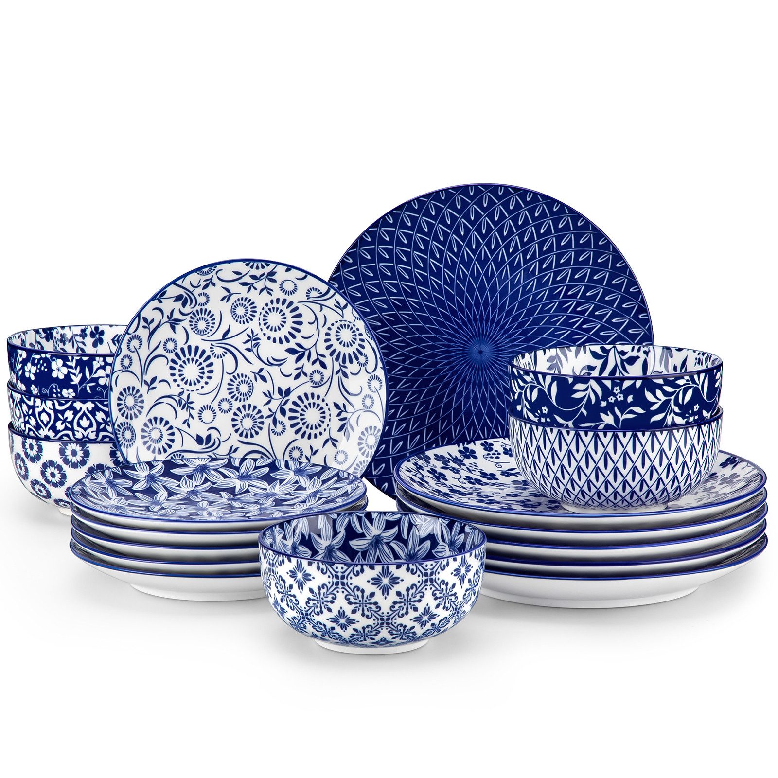vancasso Geschirr-Set Tafelservice für 4/6 Personen, Porzellan, Blau und Weiß/Bunt (18-tlg), 6 Personen, Porzellan