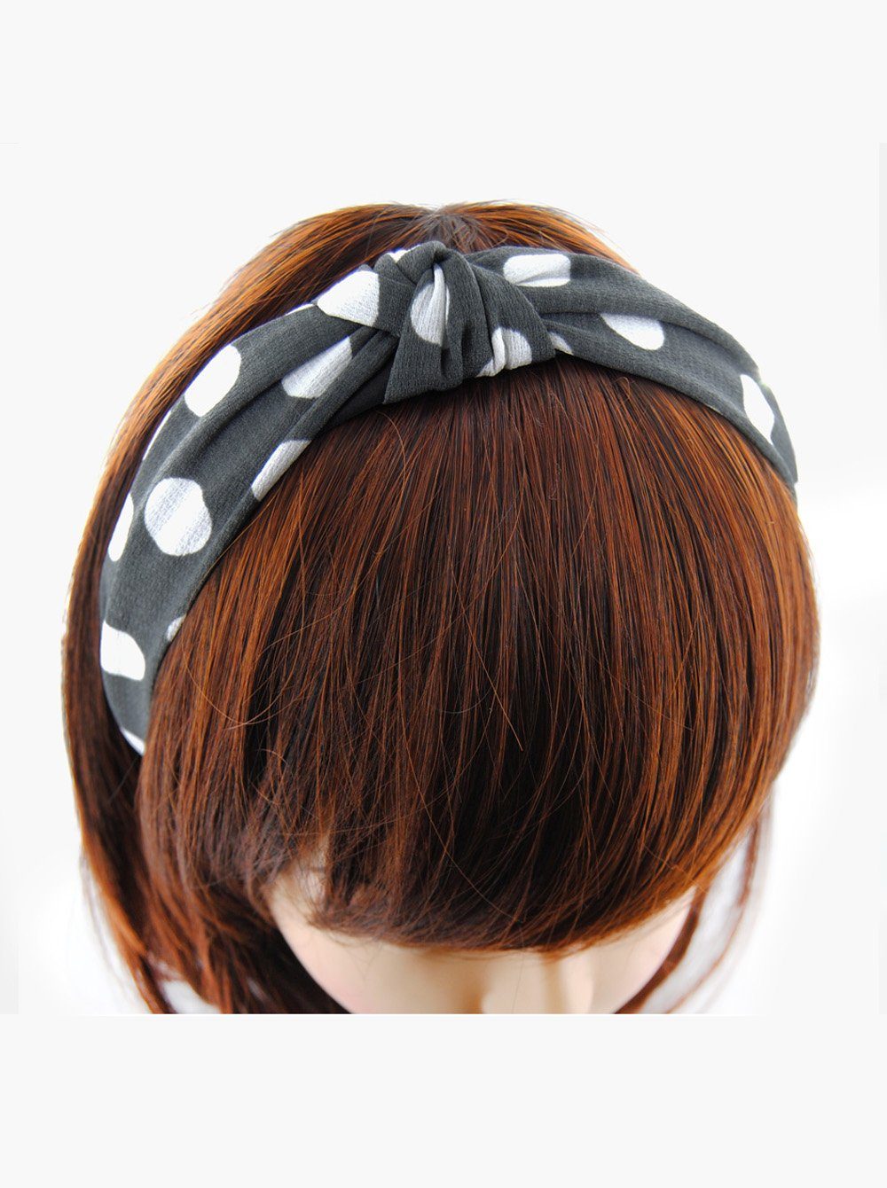 axy Haarreif Haarreif mit Knoten und Punkte Muster, Klassische und Vintage Damen Haareifen mit Punkte Muster Haarband Dunkelgrau