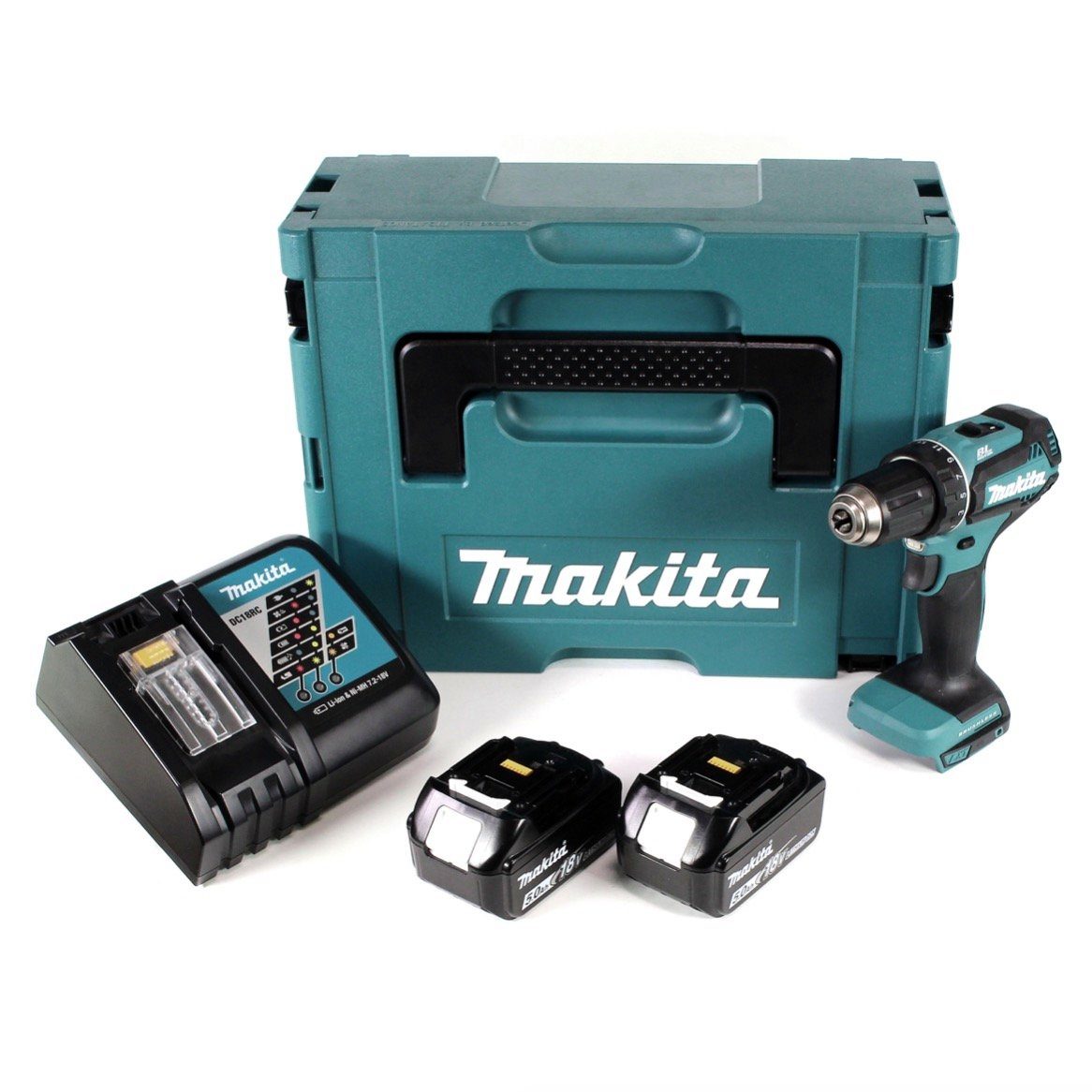 Thumbnail - Makita Säulenbohrmaschine DDF 485 RTJ Akku Bohrschrauber 18V 50Nm im Makpac + 2x 5,0 Ah Akku +