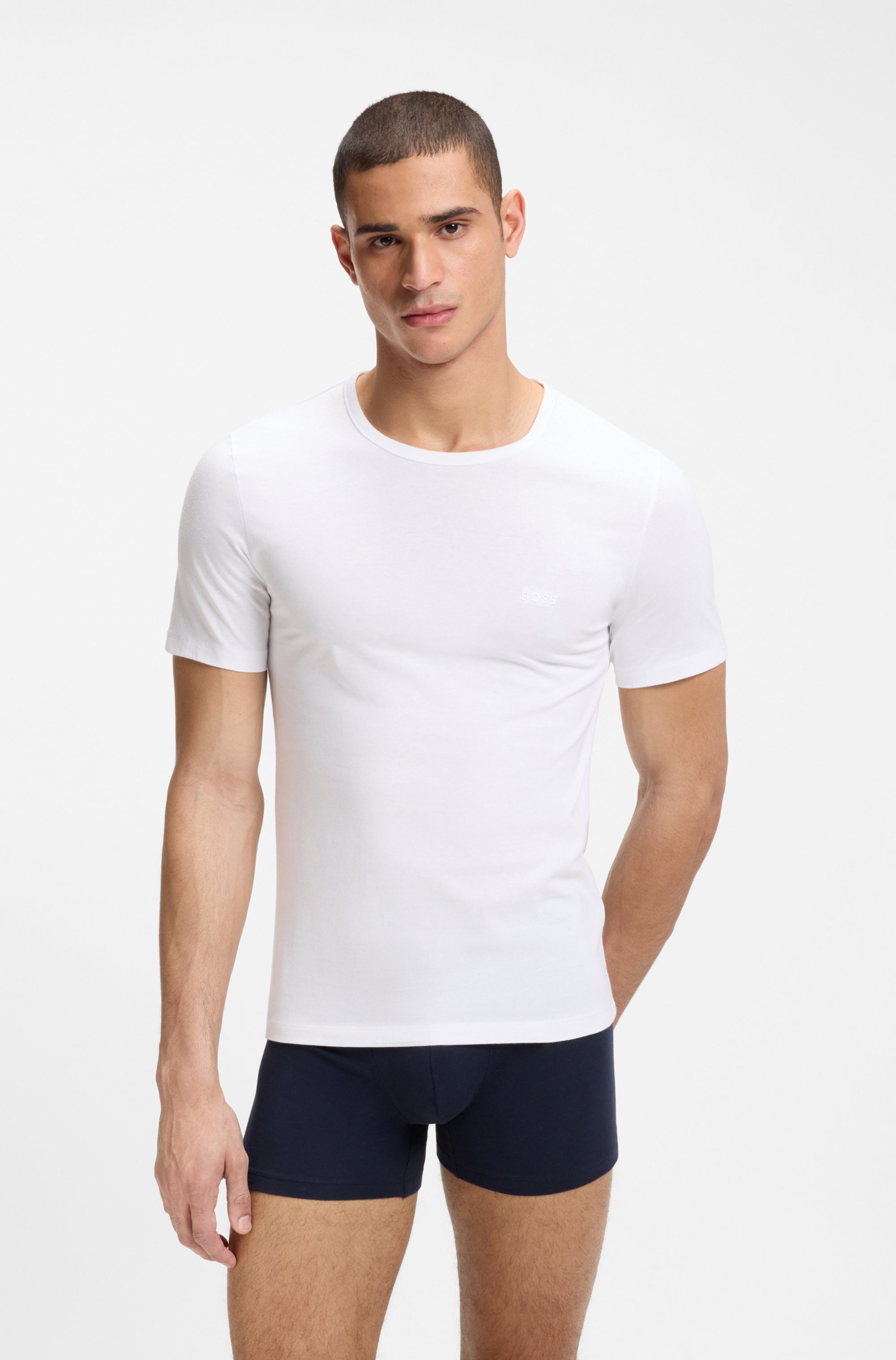 BOSS T-Shirt TShirtRN 3P Classic (Packung, 3-tlg) mit BOSS Stickerei
