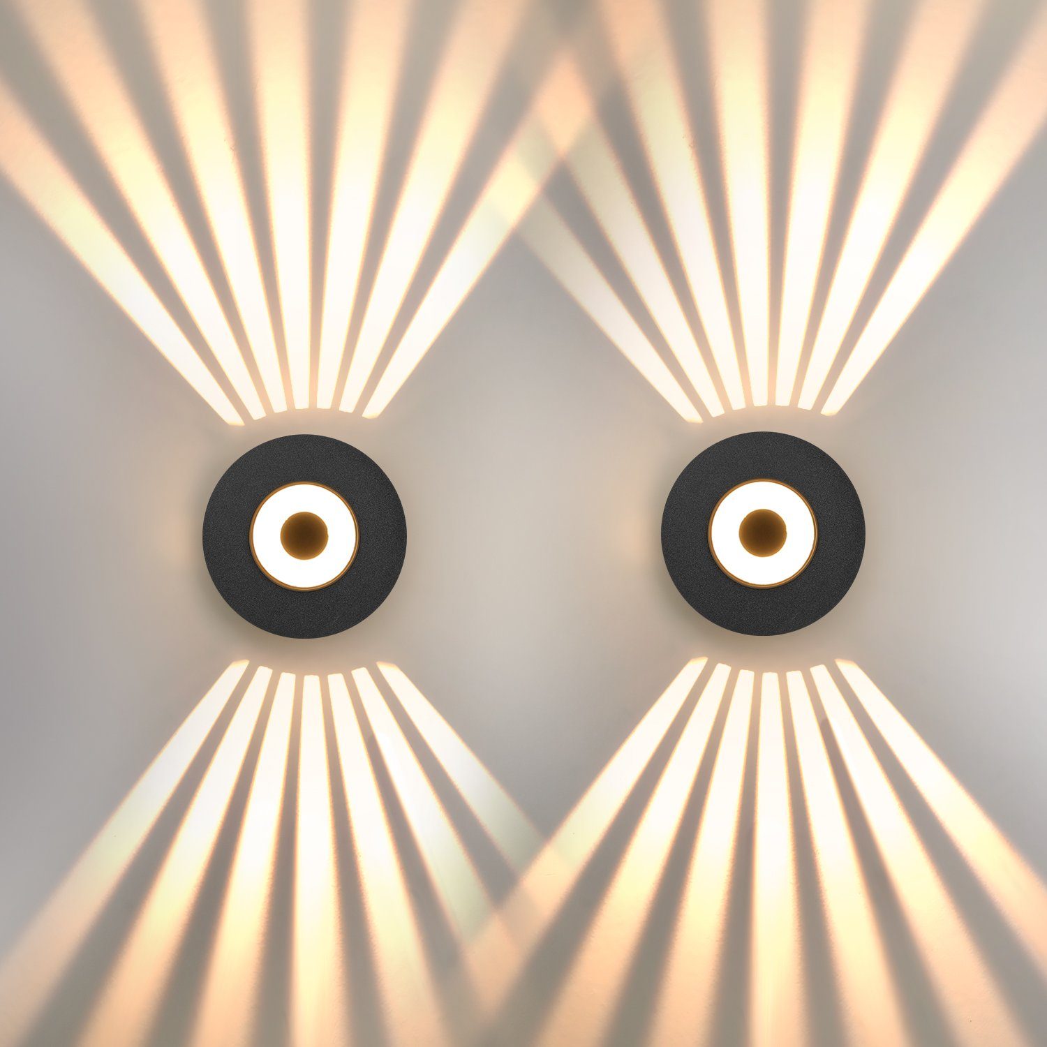 iscooter Wandleuchte 6W LED Wandlampe Innen/Außen, Wandlampe mit Einstellbar Abstrahlwinkel, Warmweiß, IP65 Wasserdicht Wandbeleuchtung, für Gärten, Terrassen, Garagen 2 Stück