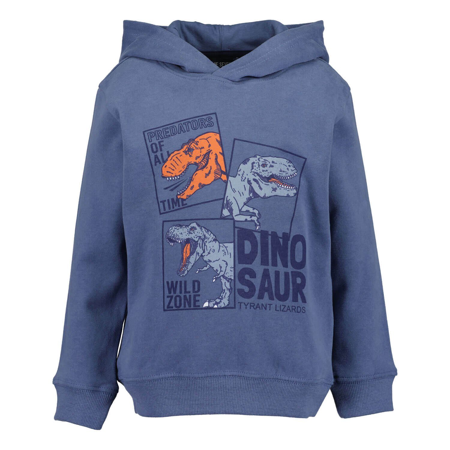mit Kapuzenpullover jeansblau Hoodie Print Blue mit Kinder Seven - Dinosaurier Kapuze Jungen Sweatshirt