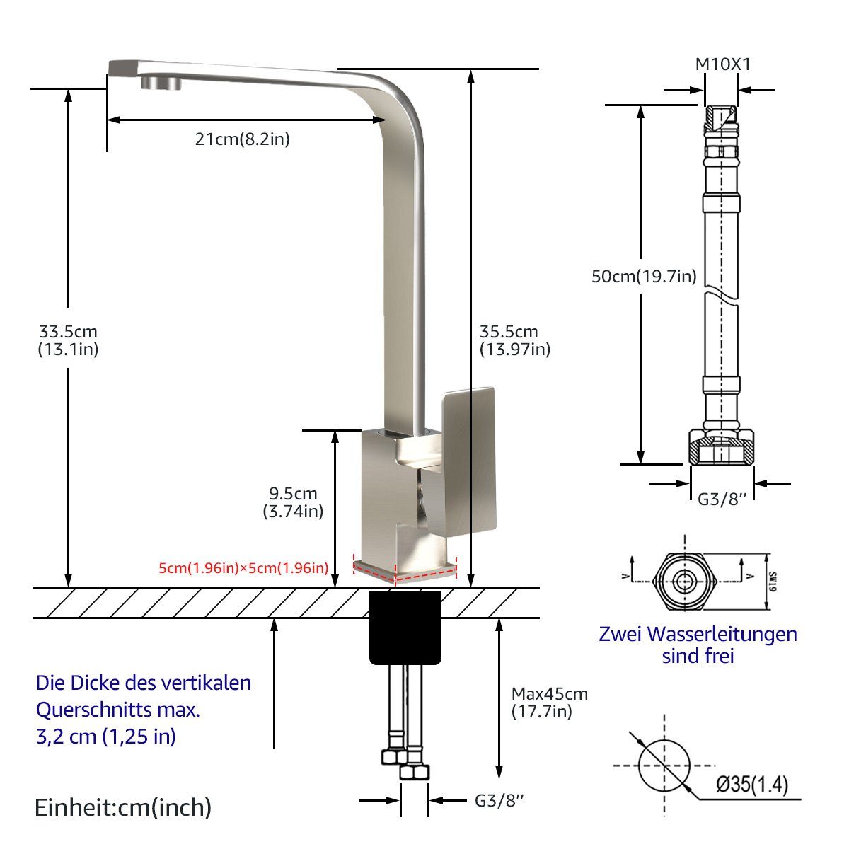 MOOHO Gebürsteter Spültischarmatur Küchenarmatur, Waschtischarmatur Nickel Küche Mischbatterie Wasserhahn