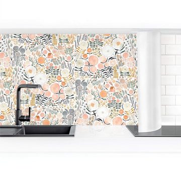 Bilderdepot24 Küchenrückwand pastell dekor Muster Blumenmeer in Apricot Wandverkleidung Küche, (1-tlg., Nischenrückwand - für Fliesenspiegel ohne Bohren - matt), Spritzschutz Rückwand Küche Herd - Folie selbstklebend versch. Größen