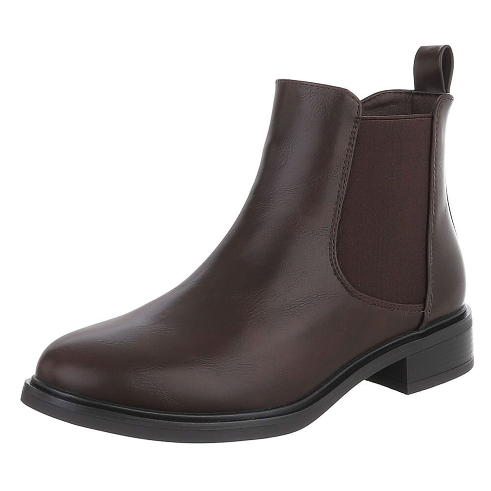 Ital-Design Damen Chelsea Boot mit Blockabsatz für Alltag & Freizeit Stiefelette (92355231) Blockabsatz Chelsea Boots in Dunkelbraun