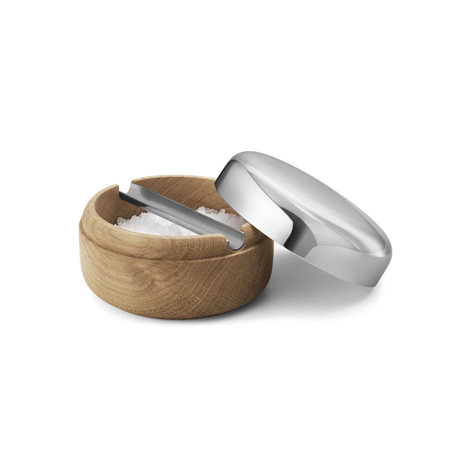Georg Jensen Salzbehälter Alfredo, Edelstahl, Eichenholz