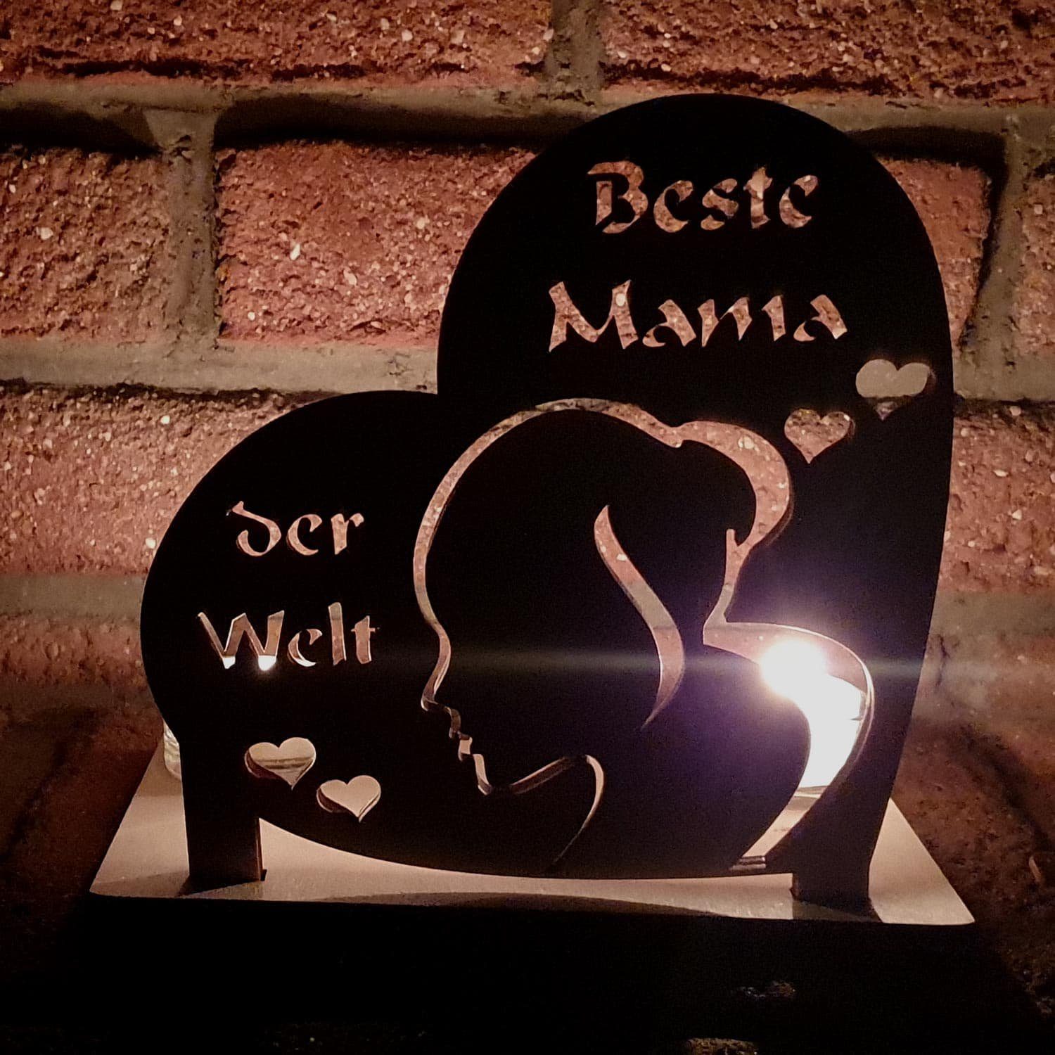 Teelichthalter Geburtstag "Beste Herz Mama Muttertag, Welt" der aus 1 Geschenk mit Holz St), Teelicht Kerzenständer Gläsern, Namofactur Deko (1, zum