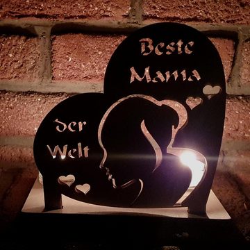 Namofactur Teelichthalter Deko Kerzenständer "Beste Mama der Welt" Herz aus Holz (1, 1 St), mit Teelicht Gläsern, Geschenk zum Muttertag, Geburtstag