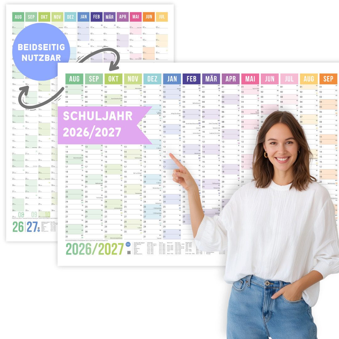 heaven+paper Jahresplaner A1 Schuljahresplaner 2025/2026 Rainbow Querformat, hochwertig, Hergestellt in Deutschland