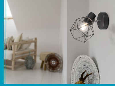 meineWunschleuchte Wandstrahler, ohne Leuchtmittel, innen Industrie-Design Gitter-Lampe Schwarz für Treppenhaus & Galerie