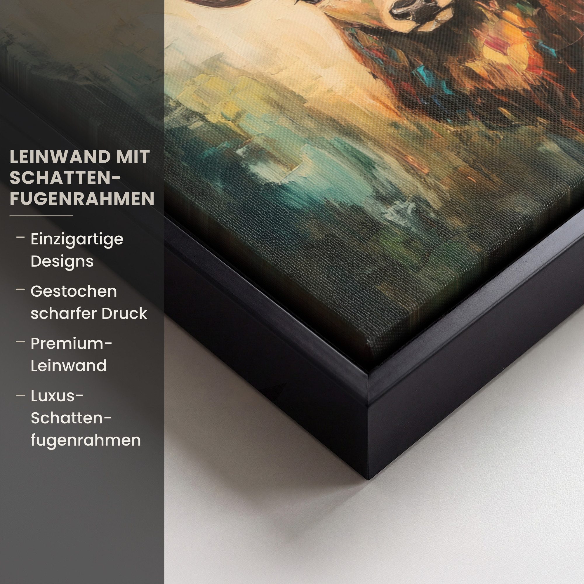 OneMillionCanvasses® Leinwandbild mit Rahmen - Hirsch - Gemalt - Geweih - Braun, Fotodruck (1 St), Leinwand Bilder Klein, Wand Dekoration Aesthetic 20x20cm – Bild 3 von 5