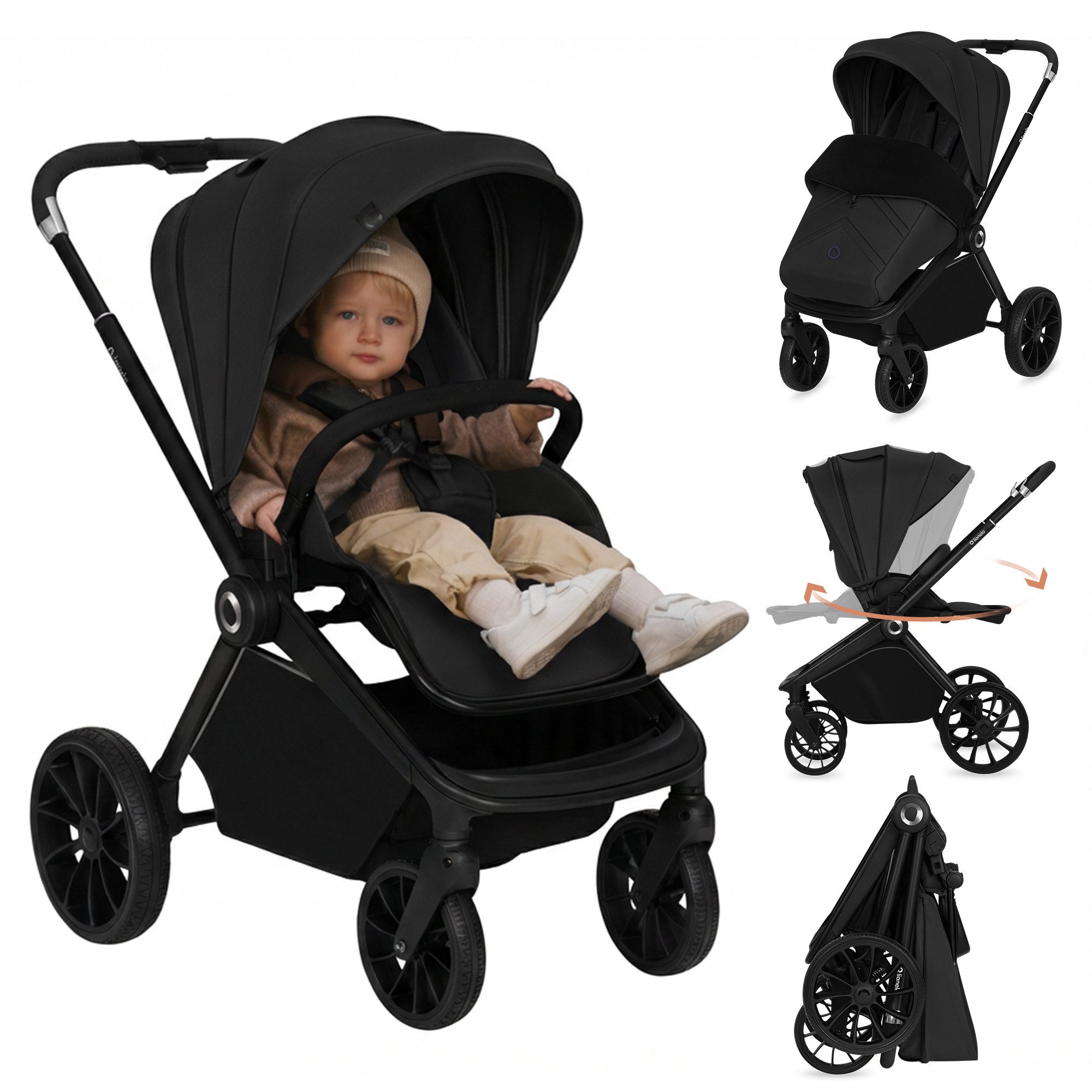 lionelo Kinder-Buggy MIKA PLUS, (Set), XXL-Verdeck/UPF50+/Mit Belüftungssystem