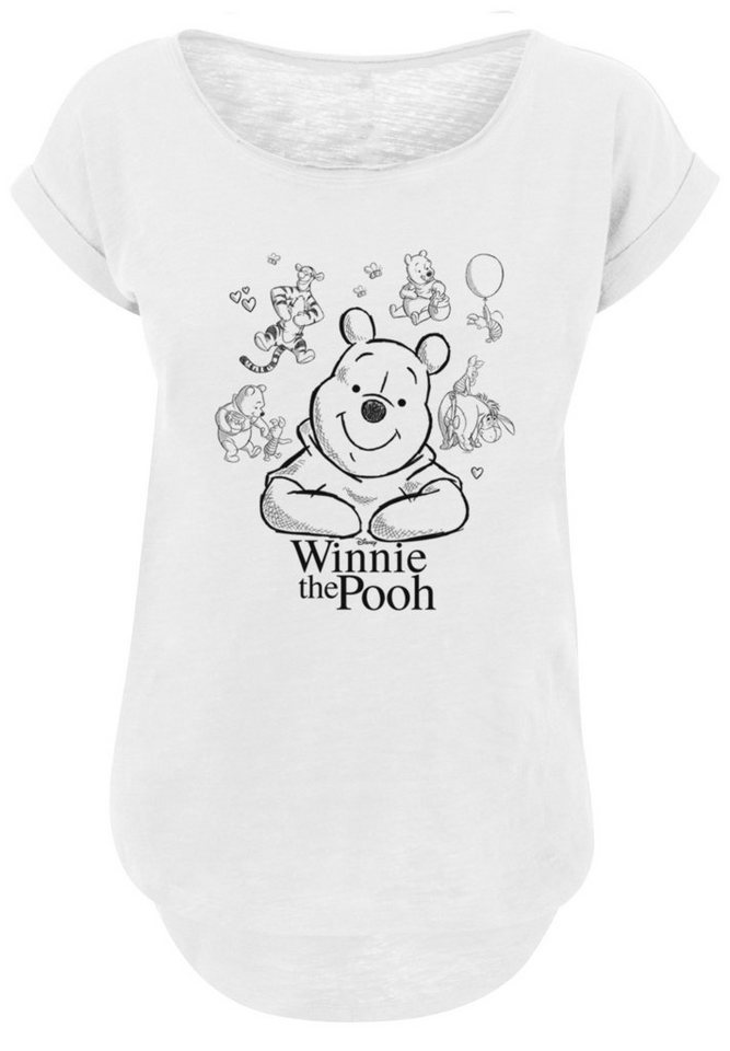 F4NT4STIC T-Shirt Winnie Puuh Der Bär Collage Sketch Print, Hinten extra  lang geschnittenes Damen T-Shirt