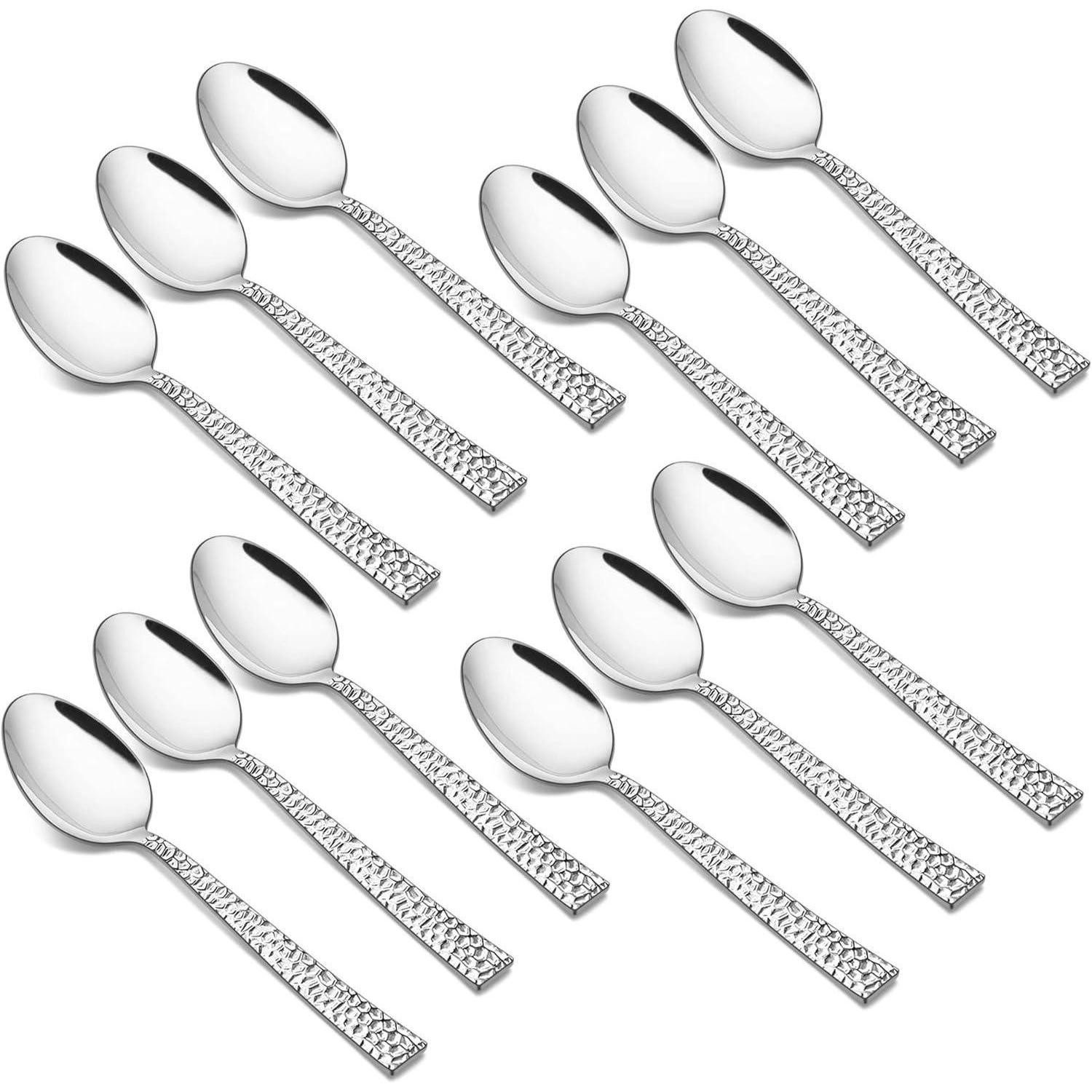 LuxusKollektion Kaffeelöffel Kaffeelöffel Edelstahl 12 Stück Quadratischer Gehämmerter Griff