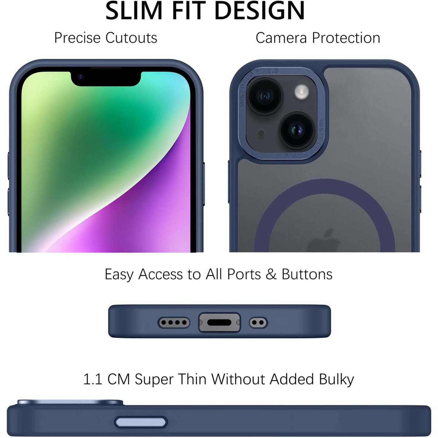 CoolGadget Handyhülle Magnet Hülle für iPhone 14 Schutzhülle mit Metall Kamerarahmen 6,1 Zoll, magnetisches Schutzcase Matt Stoßfest kompatibel mit Magsafe Zube – Bild 2 von 5