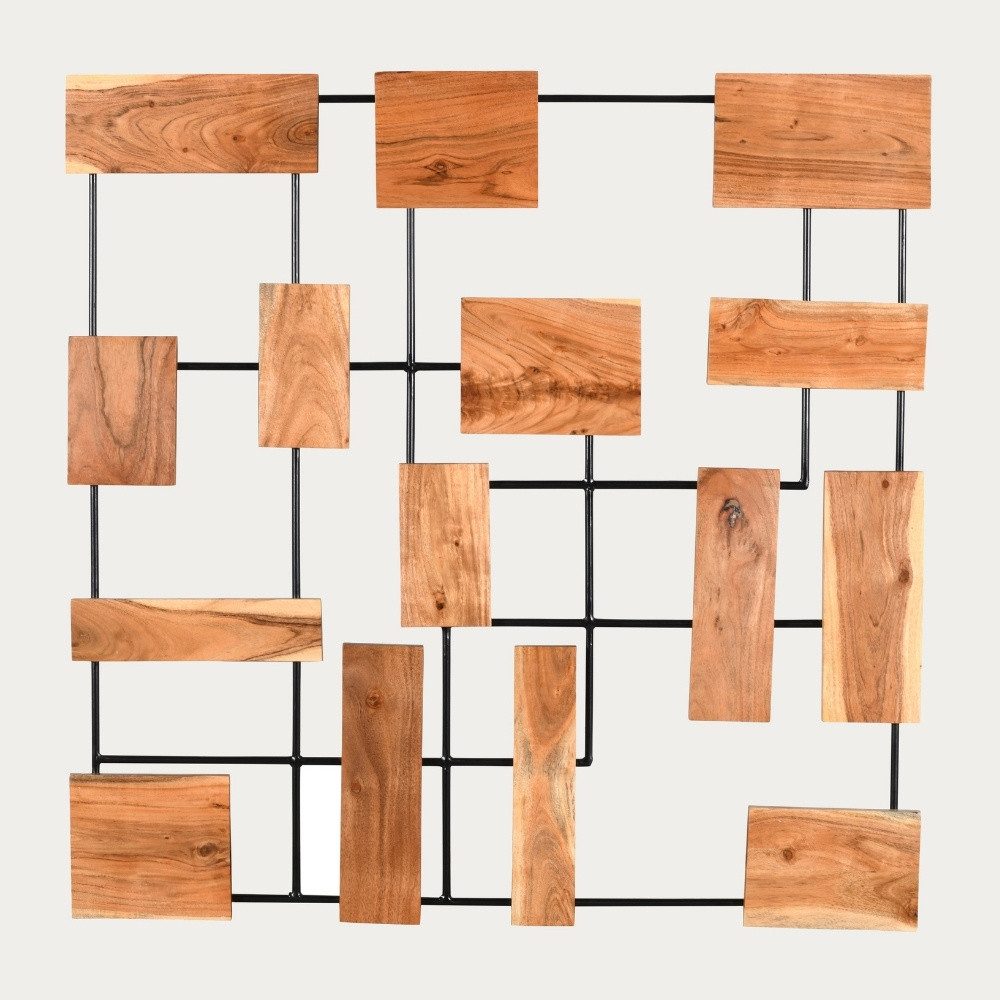 LebensWohnArt Dekoobjekt Wand-Deko-Objekt PARETO 100x100cm Unikat Akazienholz Wandbild