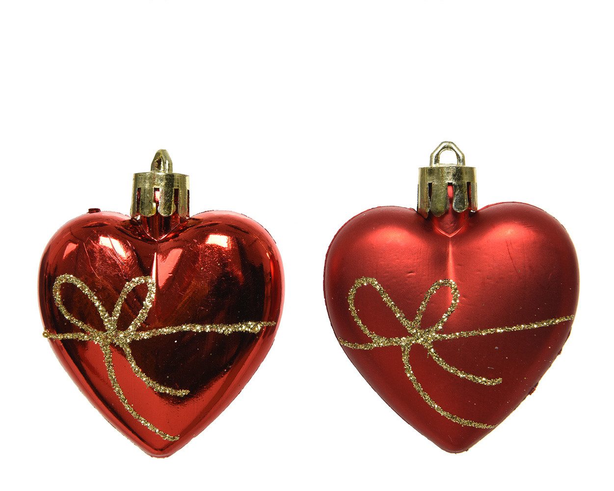 Kaemingk Christbaumschmuck, Christbaumschmuck Kunststoff Herzen mit Schleifen 6cm rot 2er Set