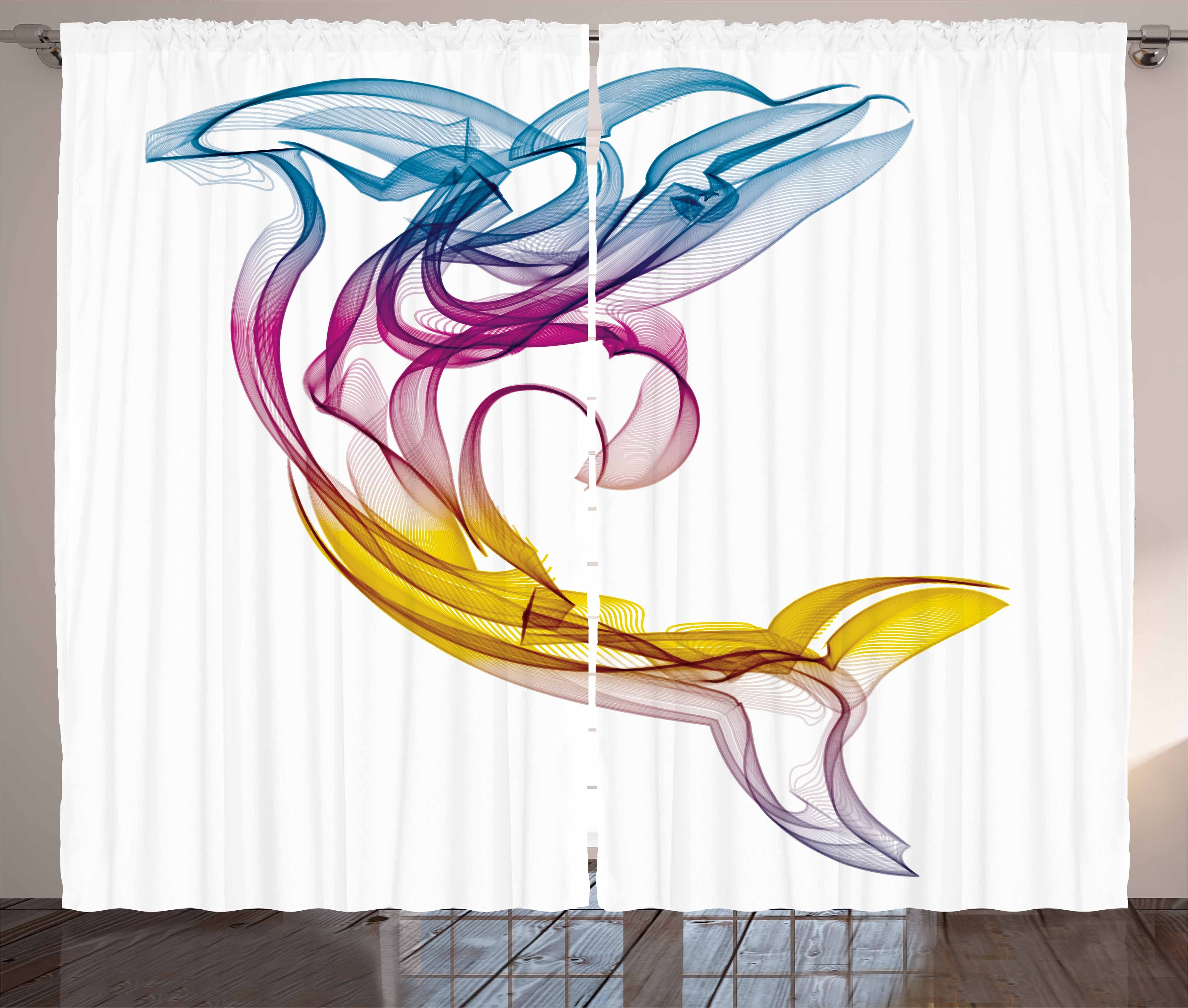 Vorhang Dolphin Gardine Schlaufen Aquatic Kräuselband mit Schlafzimmer und Abstrakt Abakuhaus, Haken,