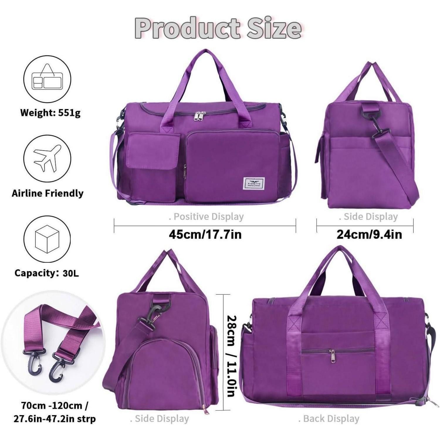 LuxusKollektion Sporttasche 35L Damen Sporttasche Faltbare Reisetasche mit Schuhfach und Nassfach