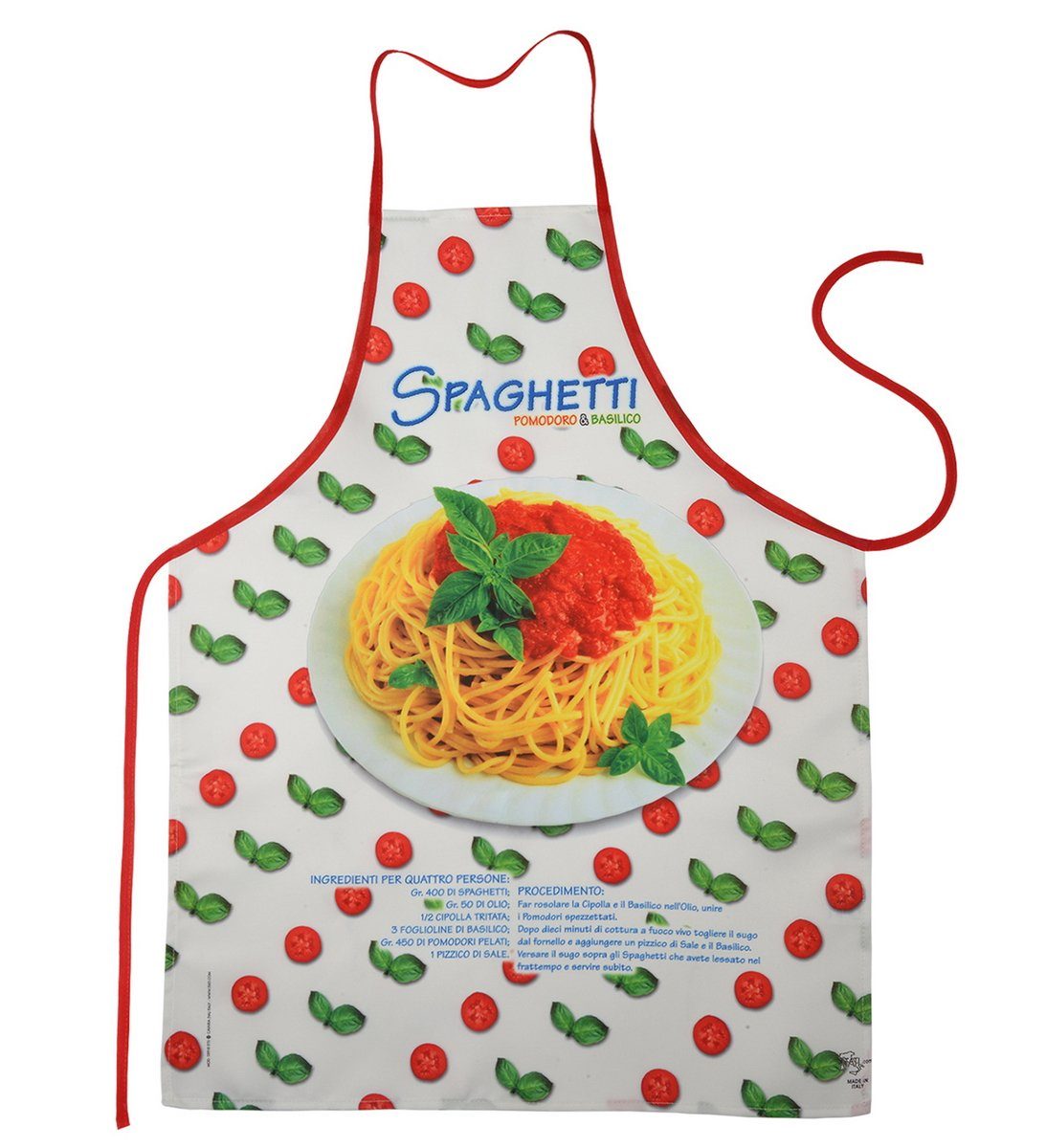 ITATI Kochschürze Spaghetti Tomate & Basilico, Hergestellt in Italien