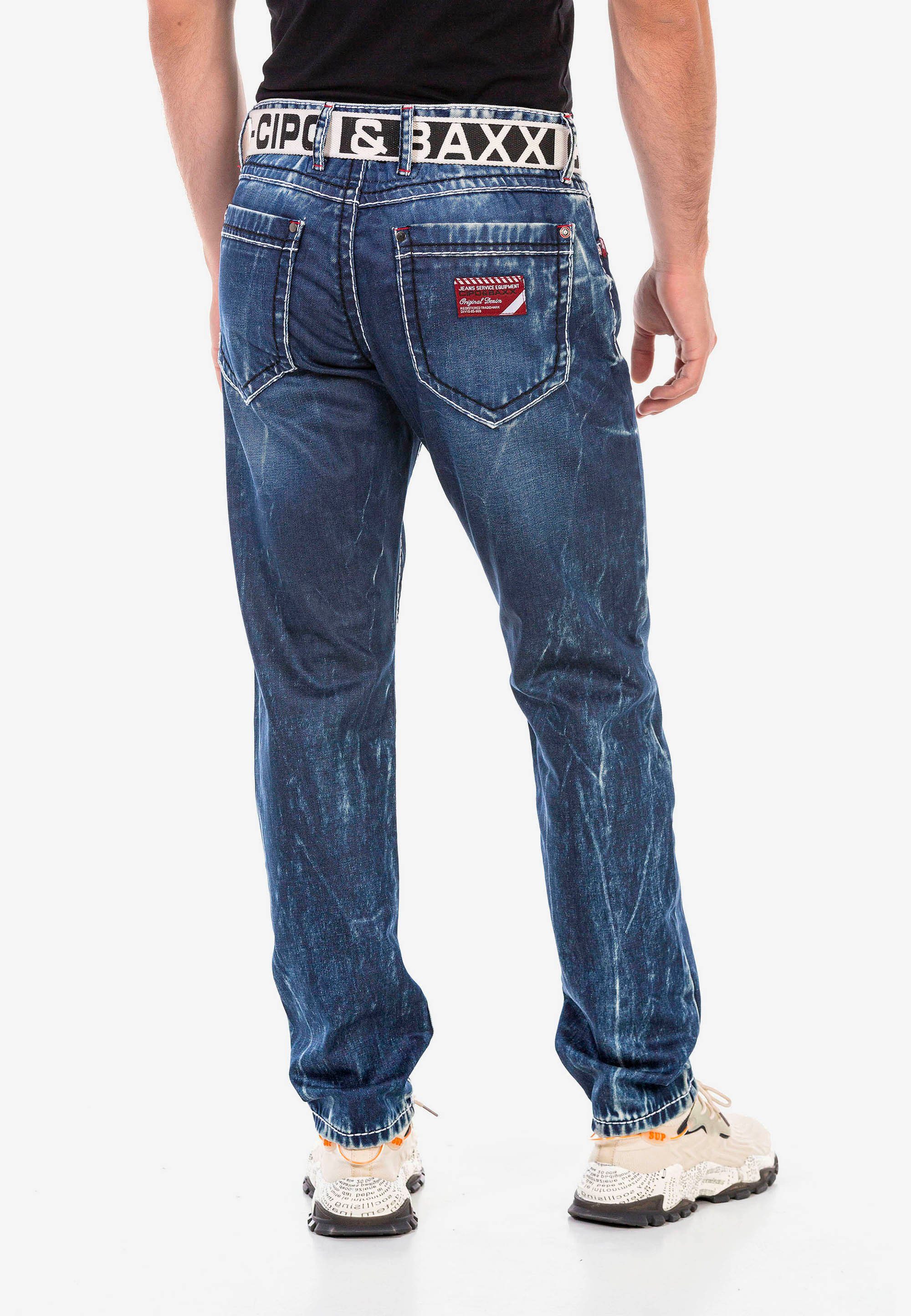 Baxx & Cipo Straight-Jeans extravaganter mit Waschung