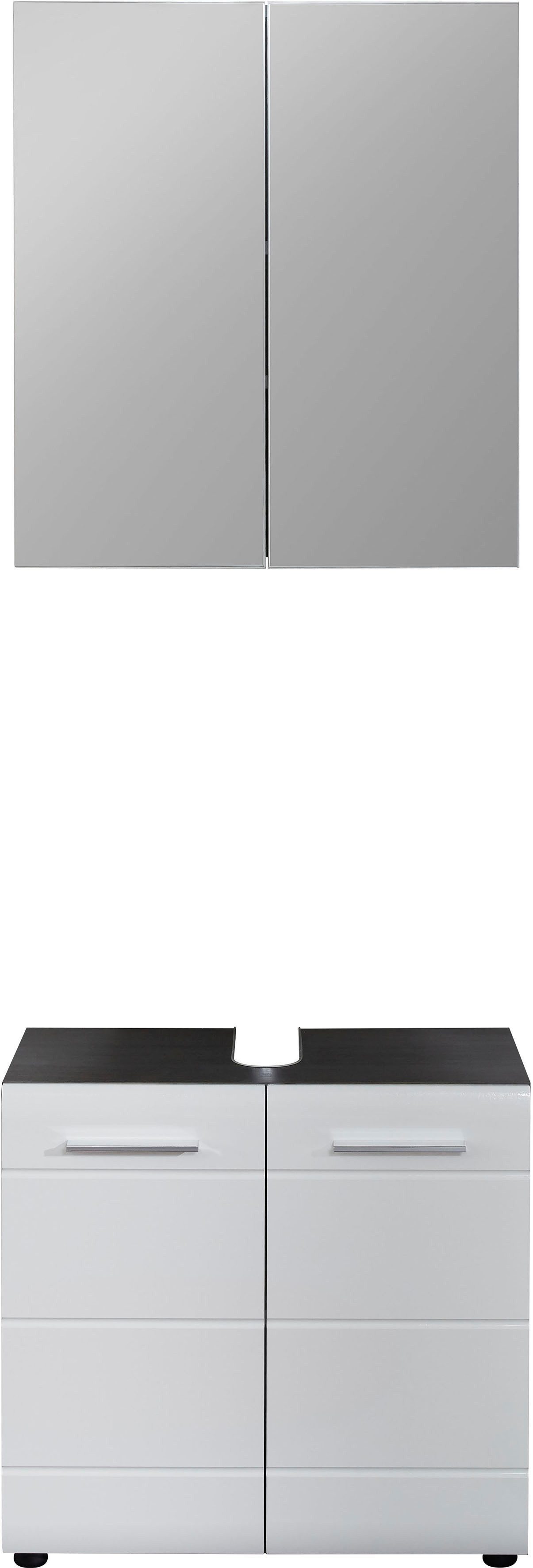 welltime Badmöbel-Set Sovana, (Set, 2-St), Badezimmermöbel Waschtisch und Spiegelschrank mit verstellbaren Böden