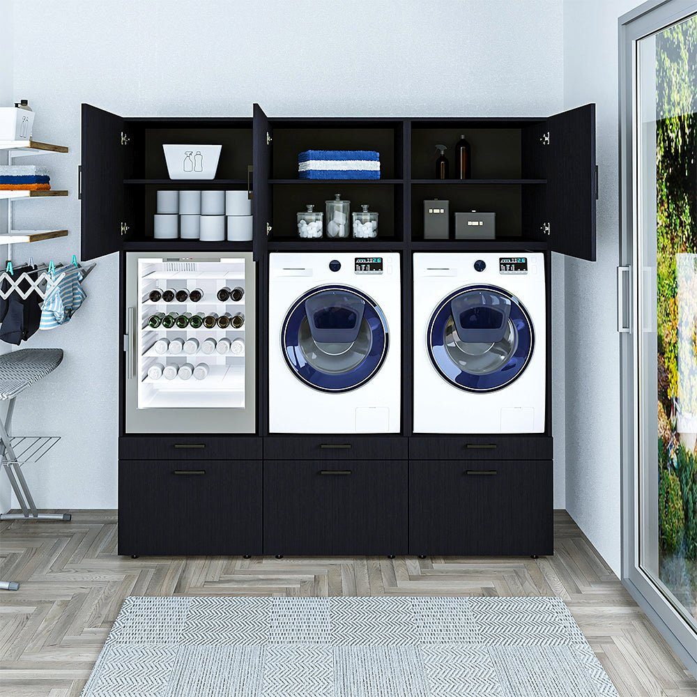 | Roomart Schwarz mit Waschmaschine Waschmaschinenumbauschrank (Roomart Schrankaufsätzen) und Trockner für eiche schwarz Waschturm