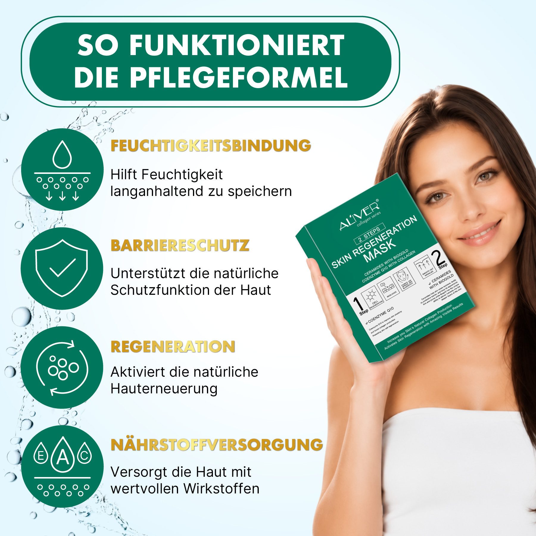 ALIVER Gesichtsmaske Tuchmaske 2-Step-System Anti-Aging Pflege mit Kollagen Coenzym Q10, 5-tlg., Hautstraffung, Nährend, Regenerieren, Revitalisieren, Verunrein – Bild 5 von 5