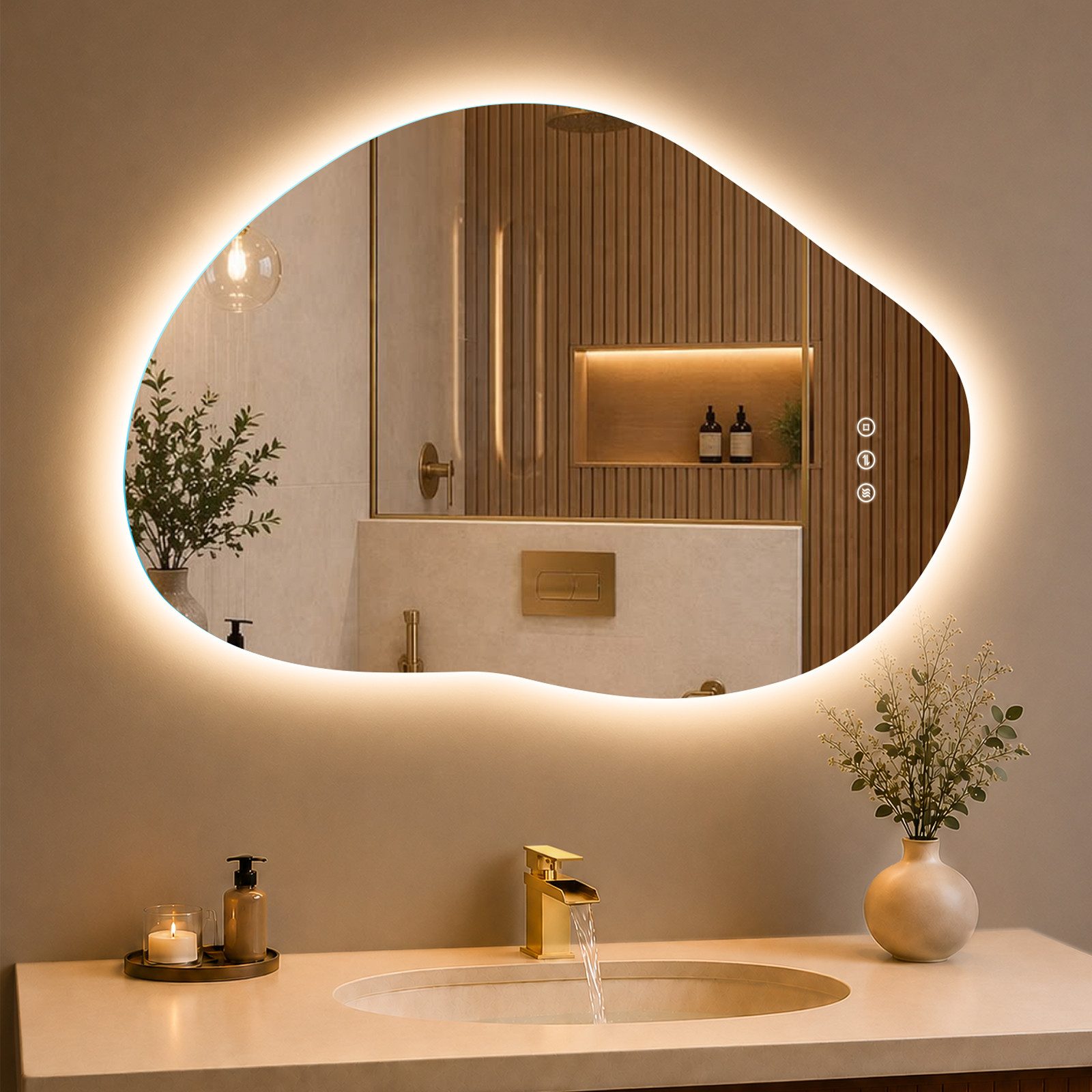 GIMBELEN Badspiegel mit Beleuchtung, Touch-Schalter, 3 Lichtfarbe Dimmbar 80x53cm (1-St), 3Lichtfarbe+Beschlagfrei+Dimmbar