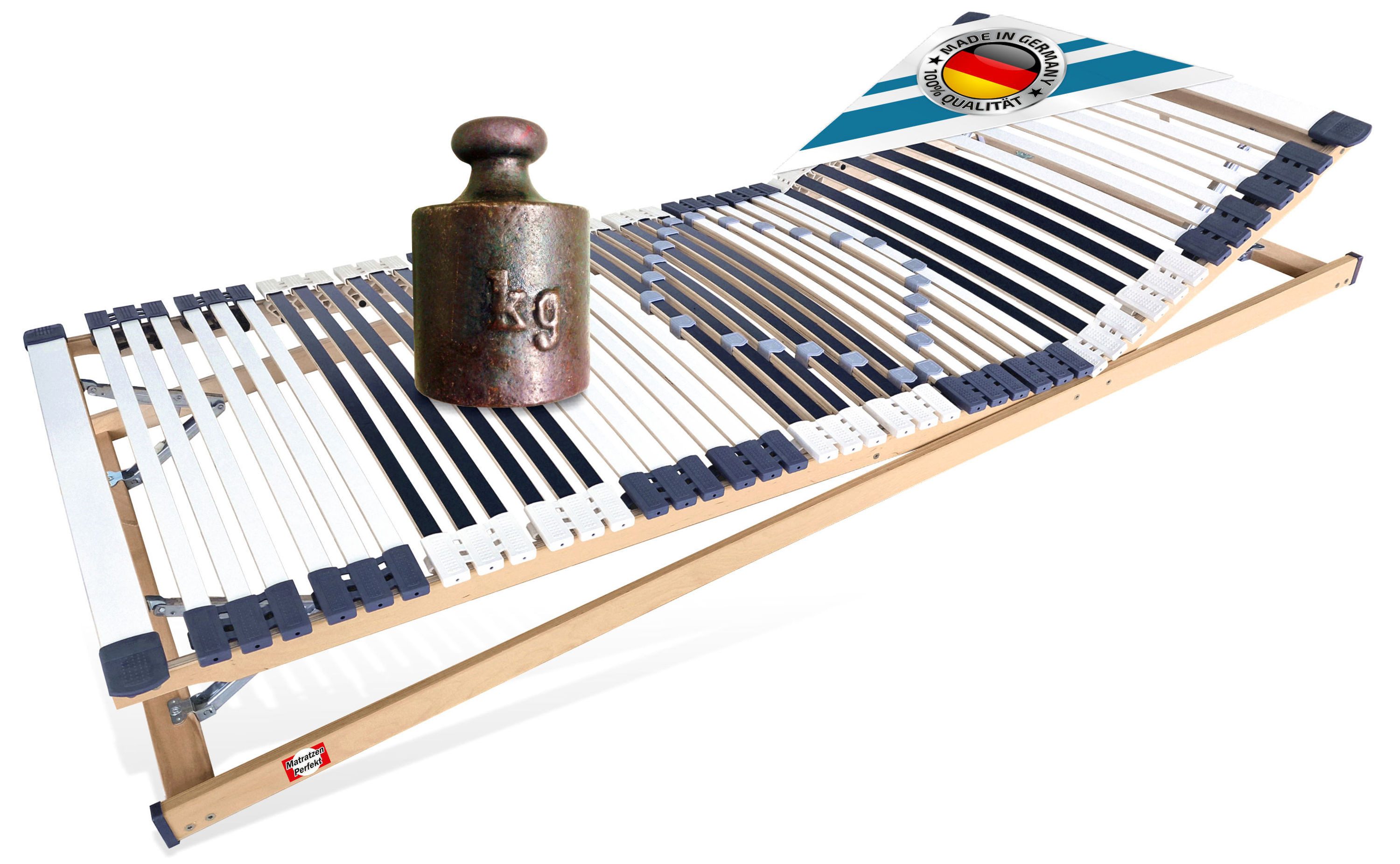 Lattenrost Lattenrost, 44 Leisten, stabil, MONTIERT bis 300 KG belastbar, Matratzen Perfekt, Kopfteil manuell verstellbar, Fußteil manuell verstellbar, stabiler Lattenrost mit 7 Zonen und individueller Härtegradanpassung