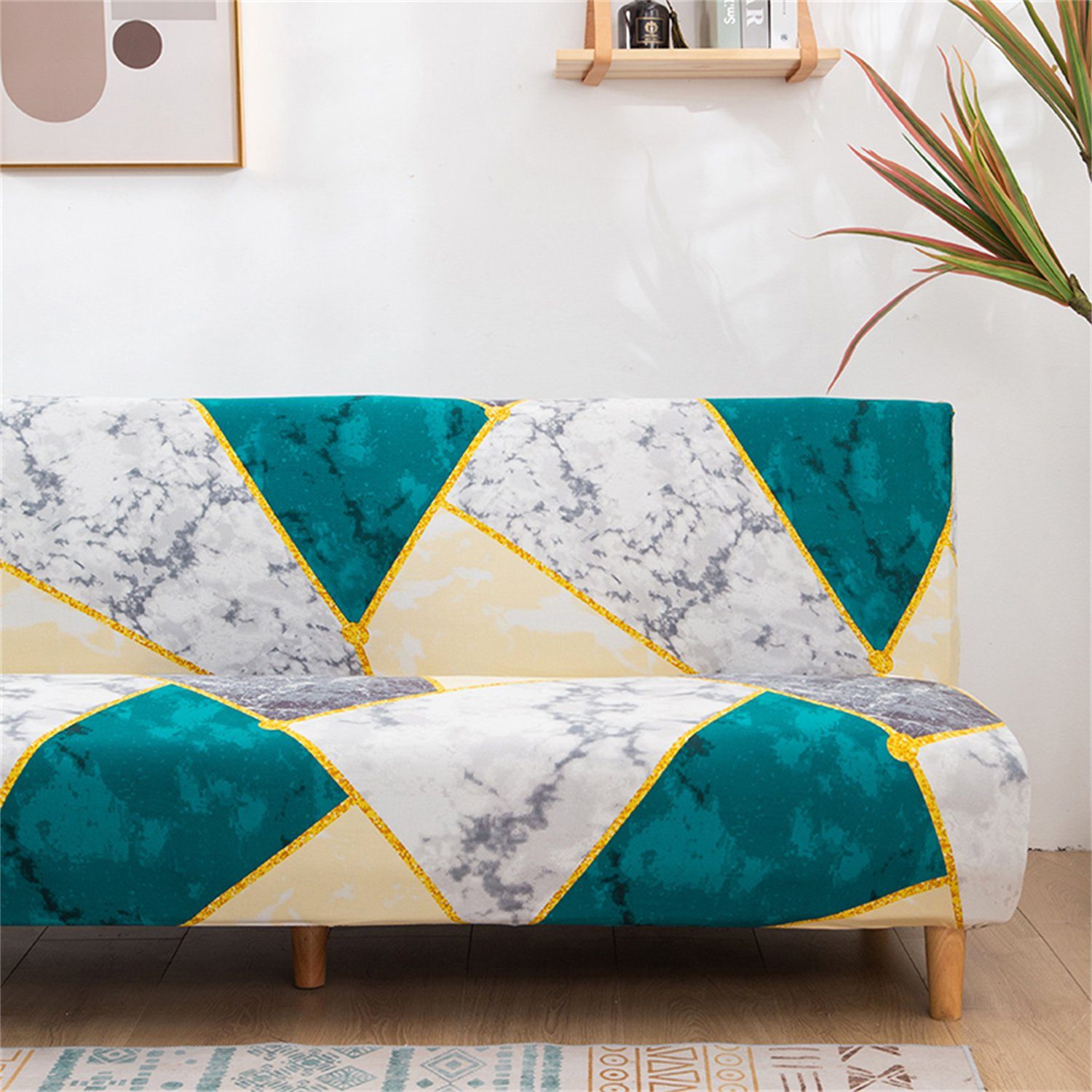 Sofahusse, HOMEIDEAS, ärmellos Gedruckt Couch-Möbelschutz Grün Sofabezug