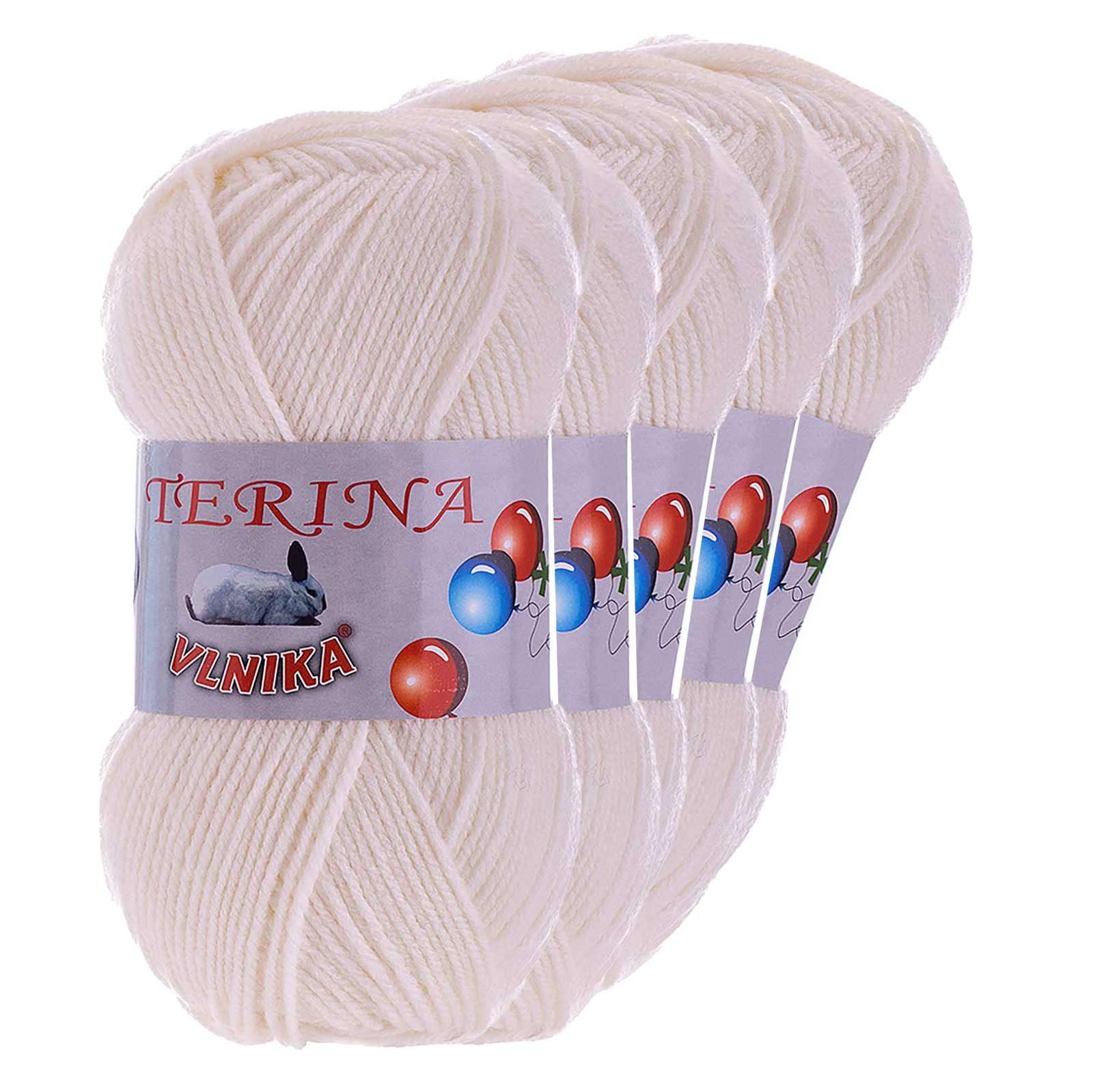 Kartopu 5 x 100g Terina Acrylgarn Klassikgarn Strickgarn Häkeln Schulgarn Häkelwolle, 300 m (Sparpaket mit 5 Knäulen), creme