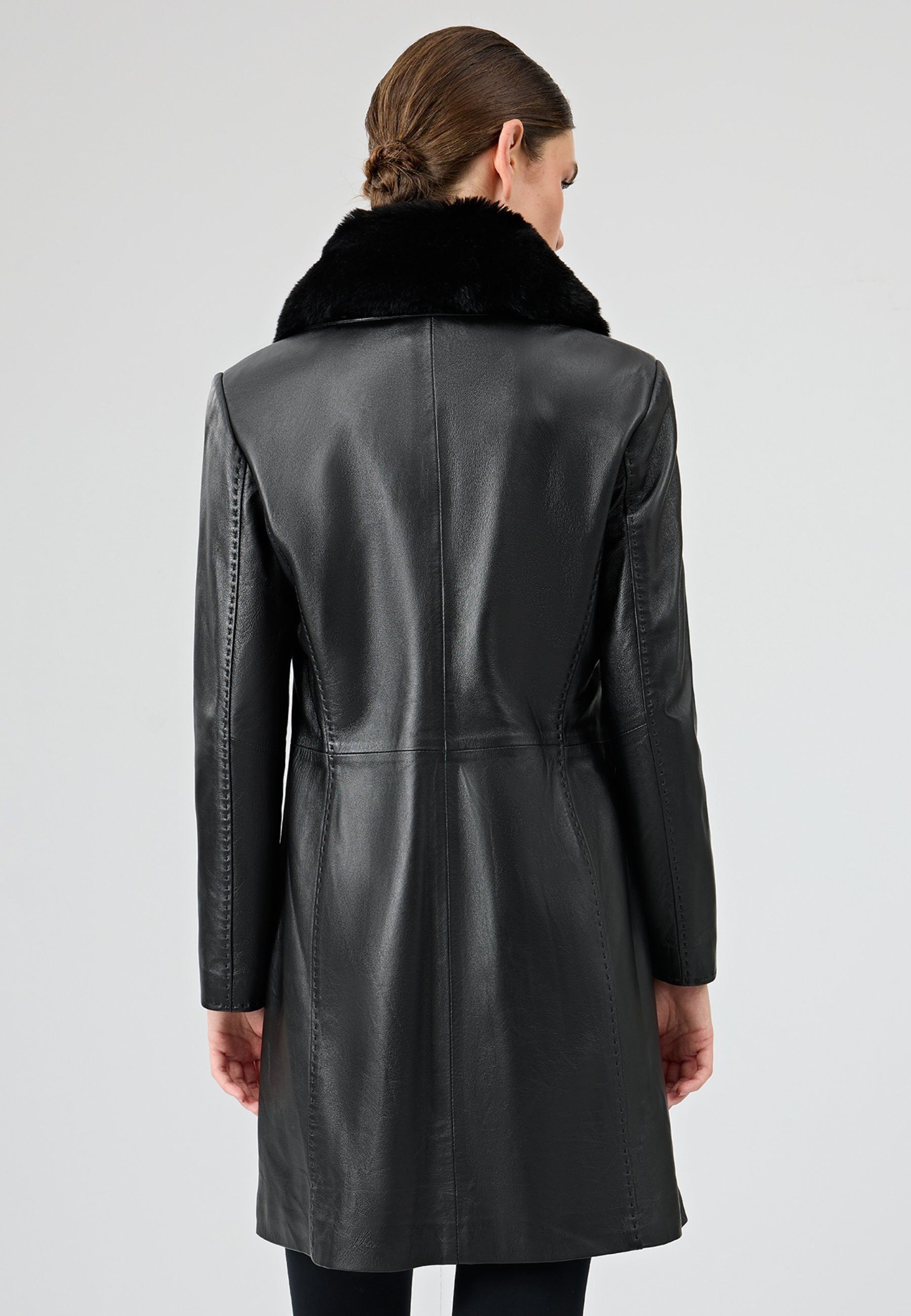 Derimod Lederjacke Christina Langer Leder-Mantel mit Kunstfell