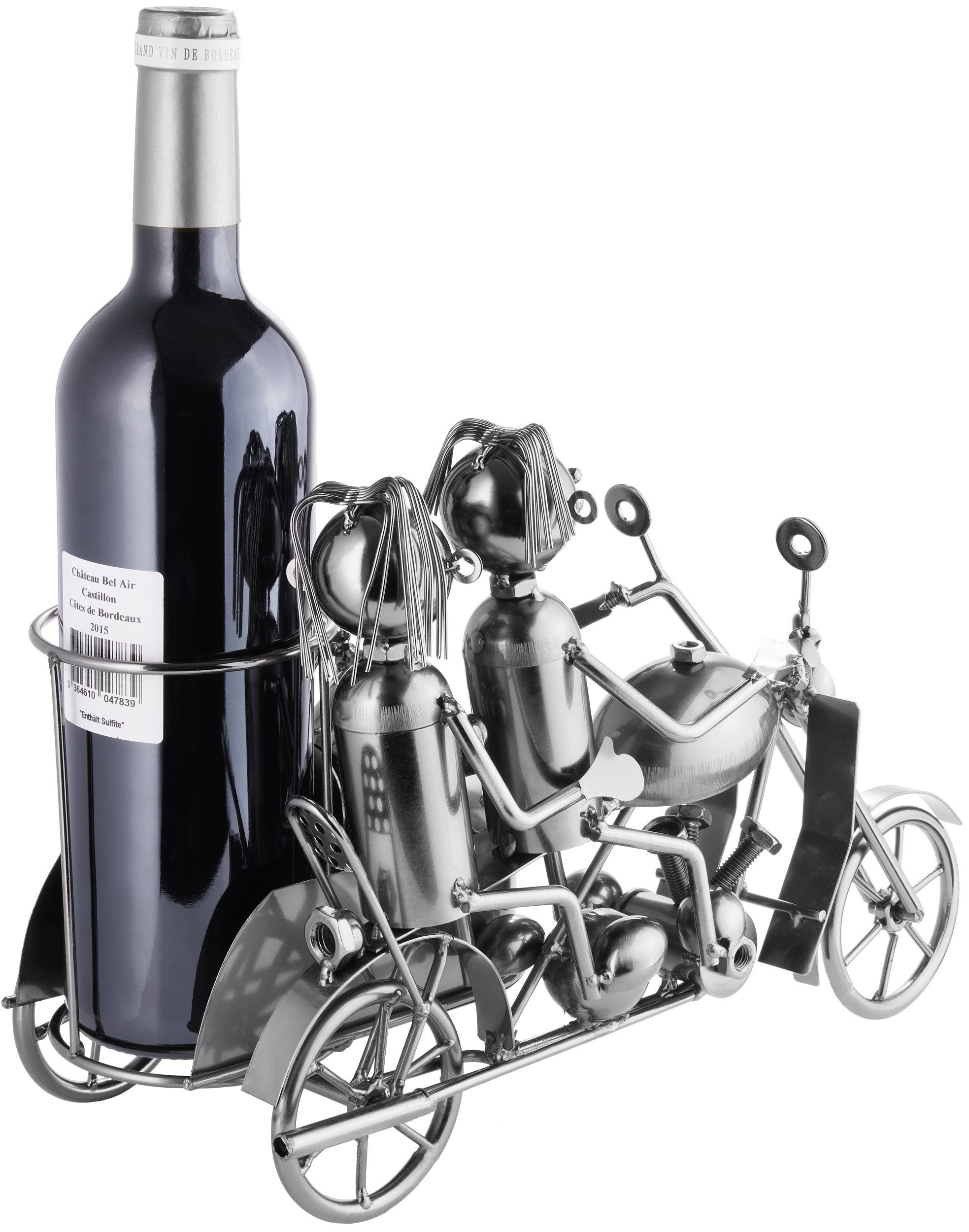 BRUBAKER Weinflaschenhalter Motorrad Paar mit Beiwagen und Hund, (inklusive Grußkarte), Metall Skulptur, Wein Geschenk – Bild 5 von 5