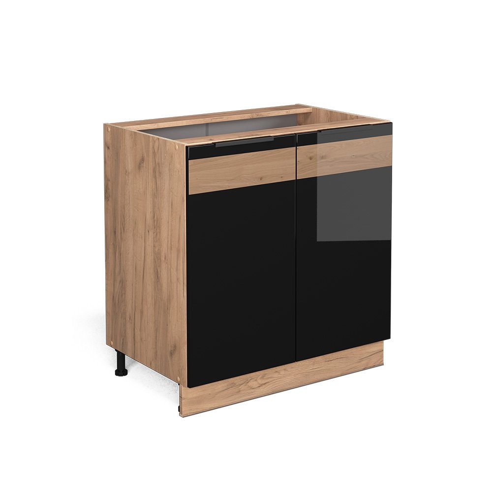 Vicco Spülenunterschrank Fame-Line, Schwarz Eiche hochglanz/Goldkraft günstig online kaufen