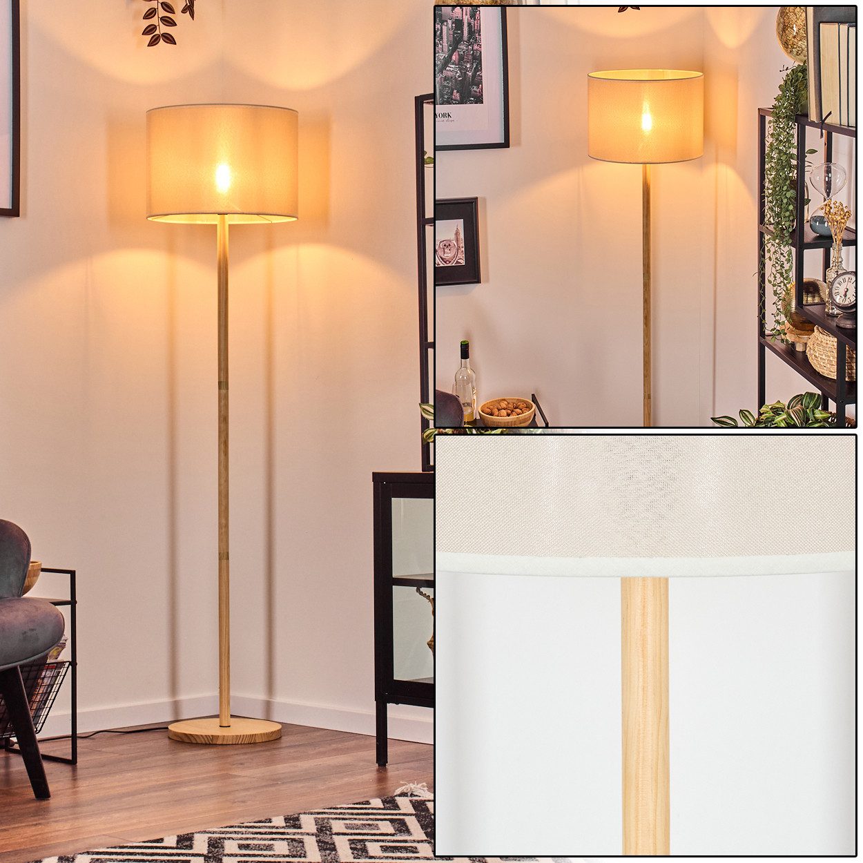 hofstein Stehlampe Stehlampe mit Holzfuß und Schirm aus Stoff, ohne Leuchtm günstig online kaufen