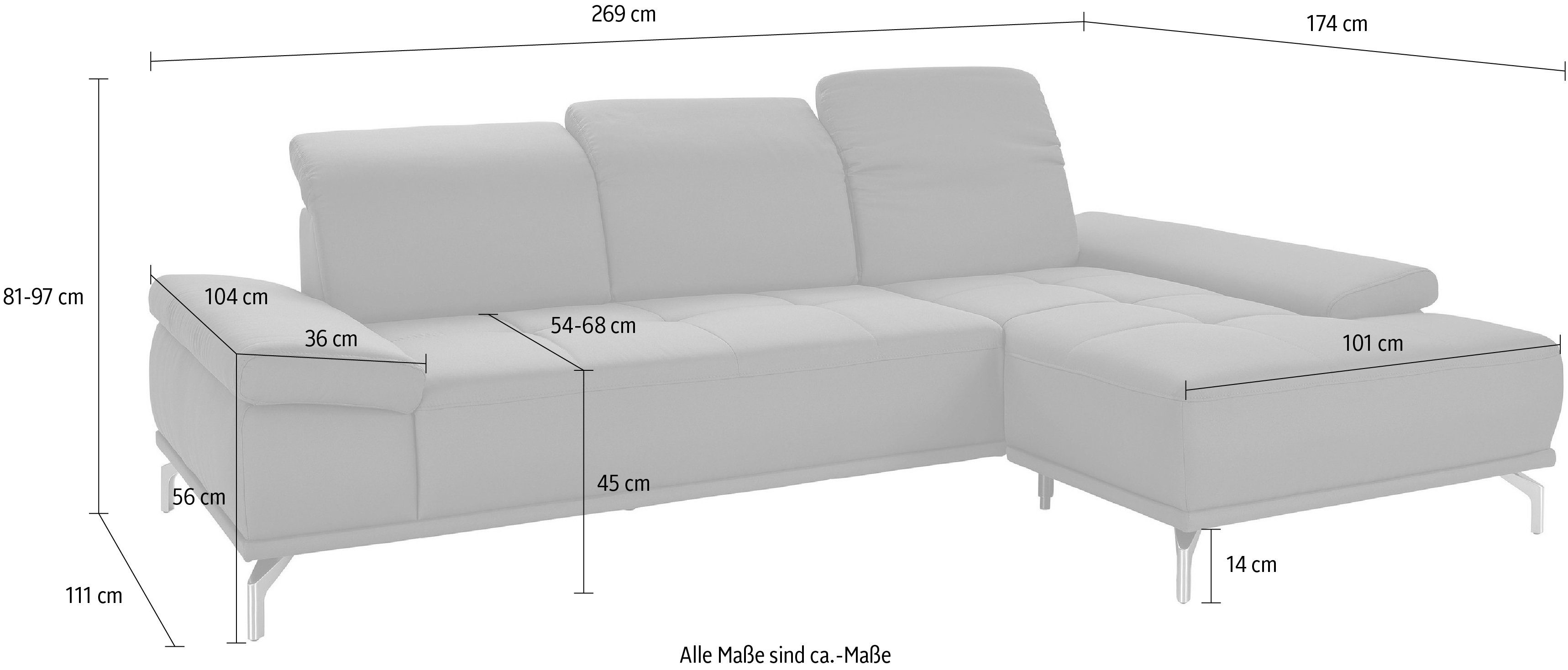 Places of Style Ecksofa Caluna, Inkl.Sitztiefenverstellung, wahlweise mit Kopf- und Armteilverstellung