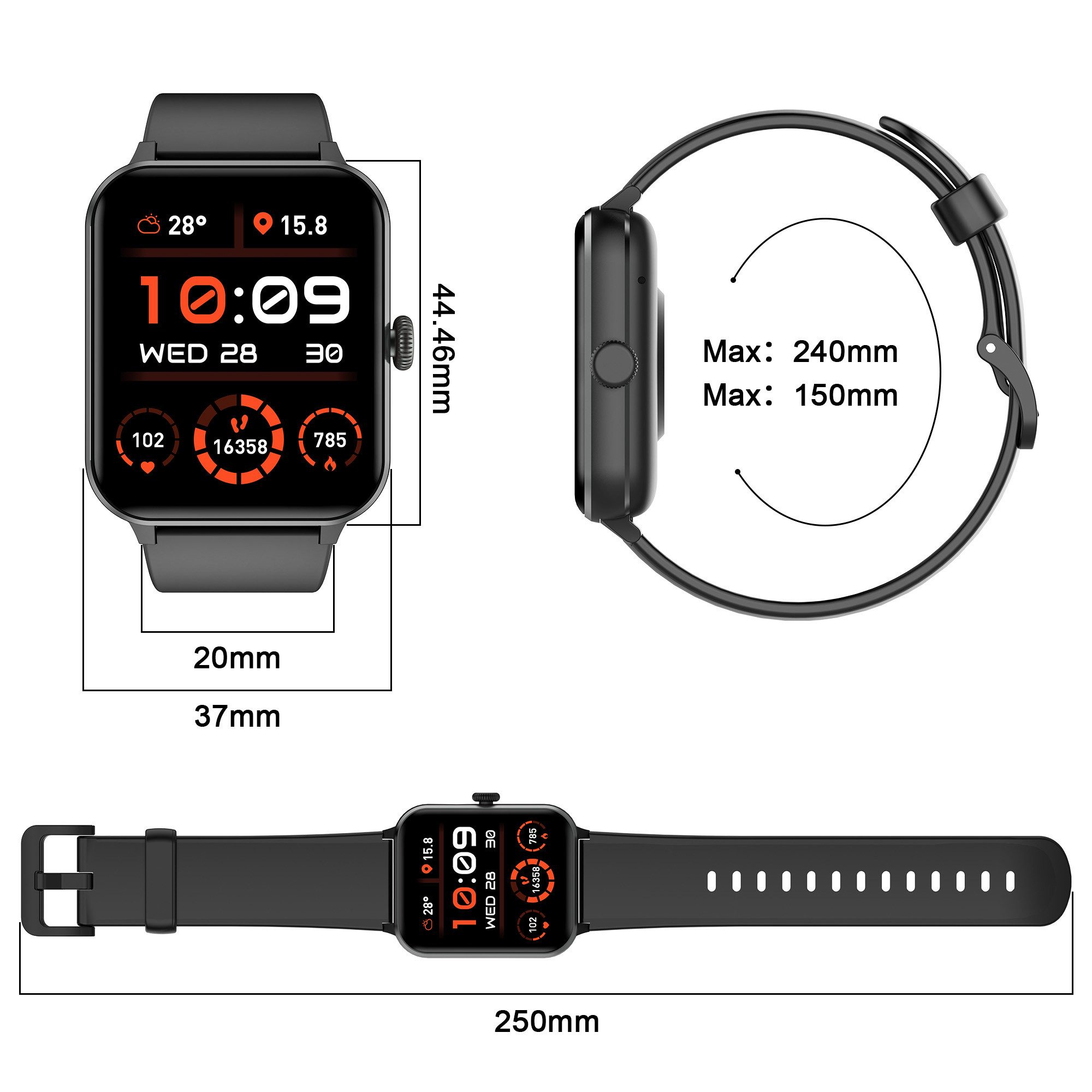 blackview 1,85 Zoll Sportuhr Herren Damen mit Telefonfunktion/Fitnessuhr/Monitor Smartwatch (4,7 cm/1,85 Zoll, iOS/Android), mit Wechselband aus weichemSilikon und Ladekabel, 2 Armband,100+ Sportmodi,Fitnessuhr, Puls-Schlaf-Monitor,Schrittzähler