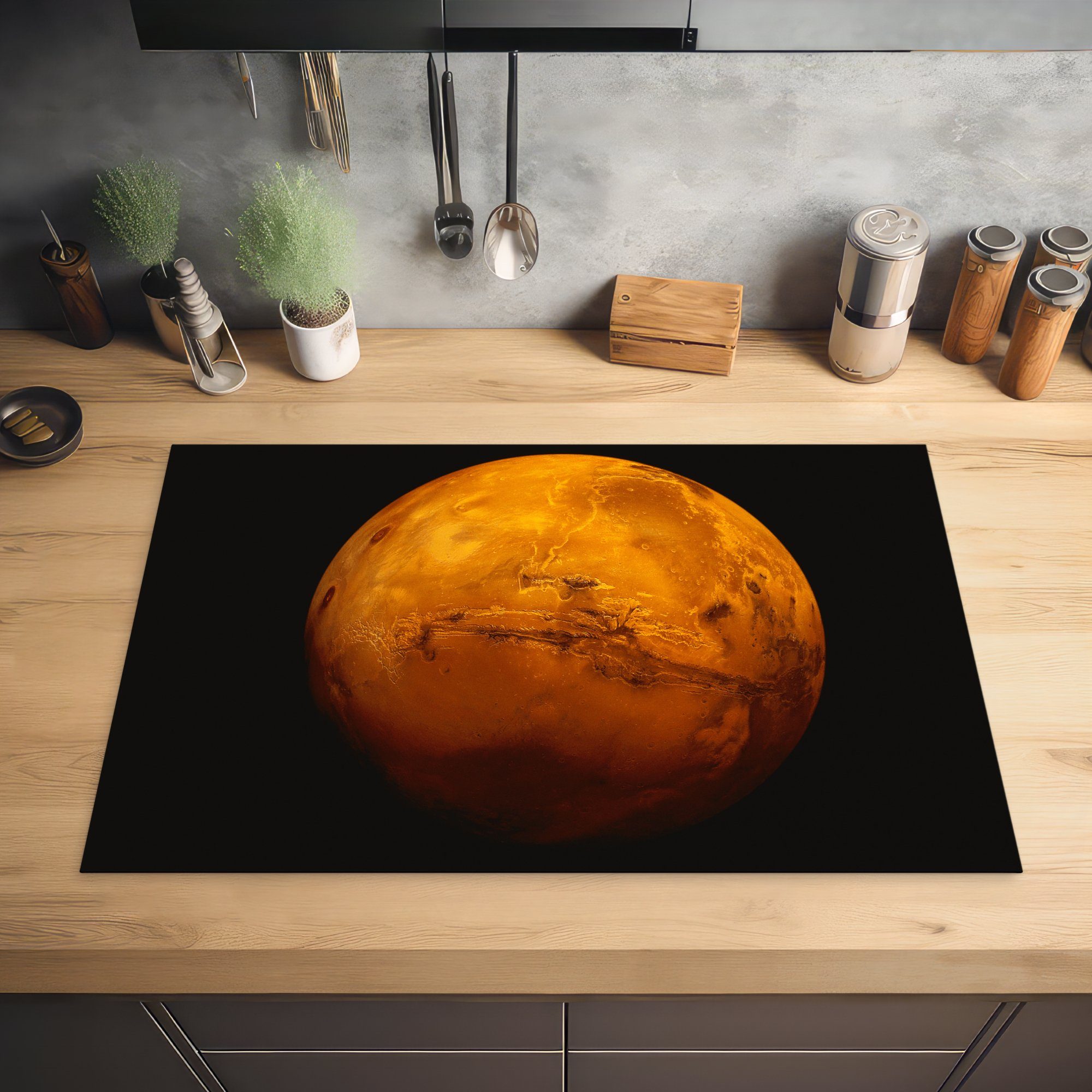 die Ceranfeldabdeckung rote Herdblende-/Abdeckplatte für an 81x52 Schutz Der Induktionskochfeld cm, Vinyl, Himmel, MuchoWow tlg), dunklen einem Mars Planet (1 küche,