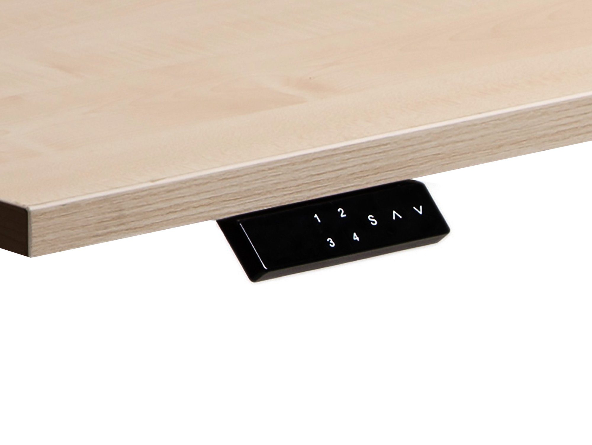 Schreibtisch, Eckschreibtisch höhenverstellbarer mit Moebel-Eins weiß Dekorspanplatte ONE | OFFICE Memory-Funktion, nussbaumfarbig elektrisch