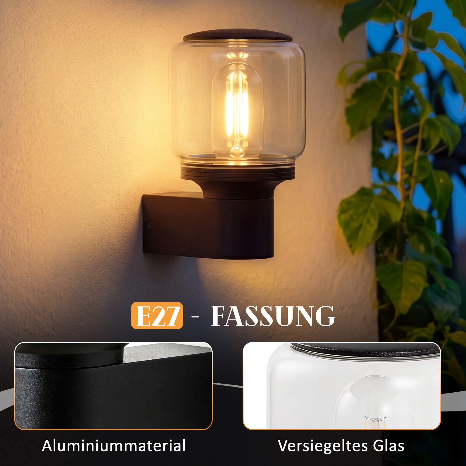Nettlife Außen-Wandleuchte Schwarz balkon landhaus Außen Garten E27 Fassung max. 40W, ohne Leuchtmittel, für Terrasse Balkon Hauswand Garten – Bild 4 von 5