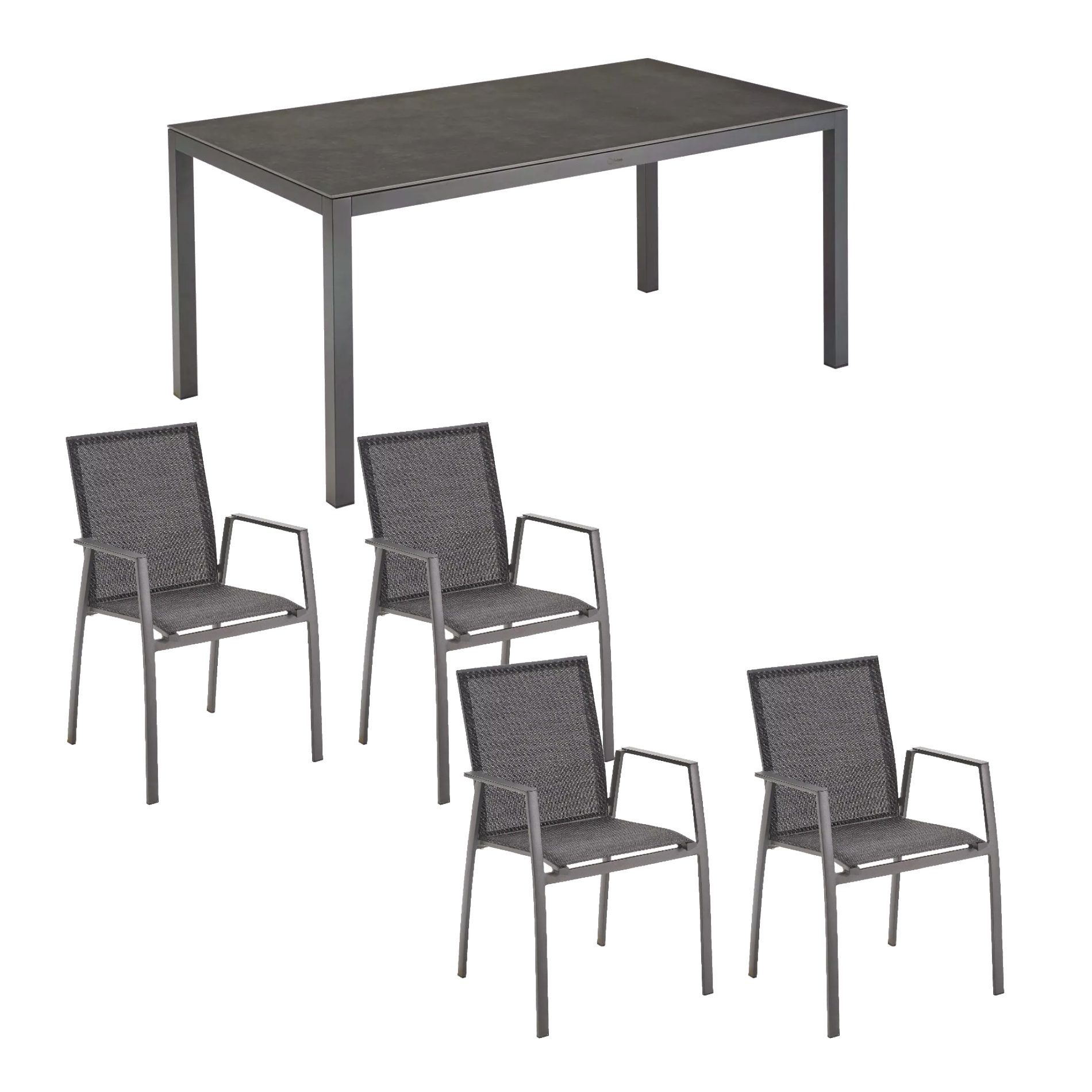 Liadomo Garten-Essgruppe Scalea/Pellaro, (Spar-Set, 5-tlg., 1 Tisch / 4 Stühle, Alu pulverbeschichtet), Aluminium anthrazit, Tischplatte Keramik/Sinterstein